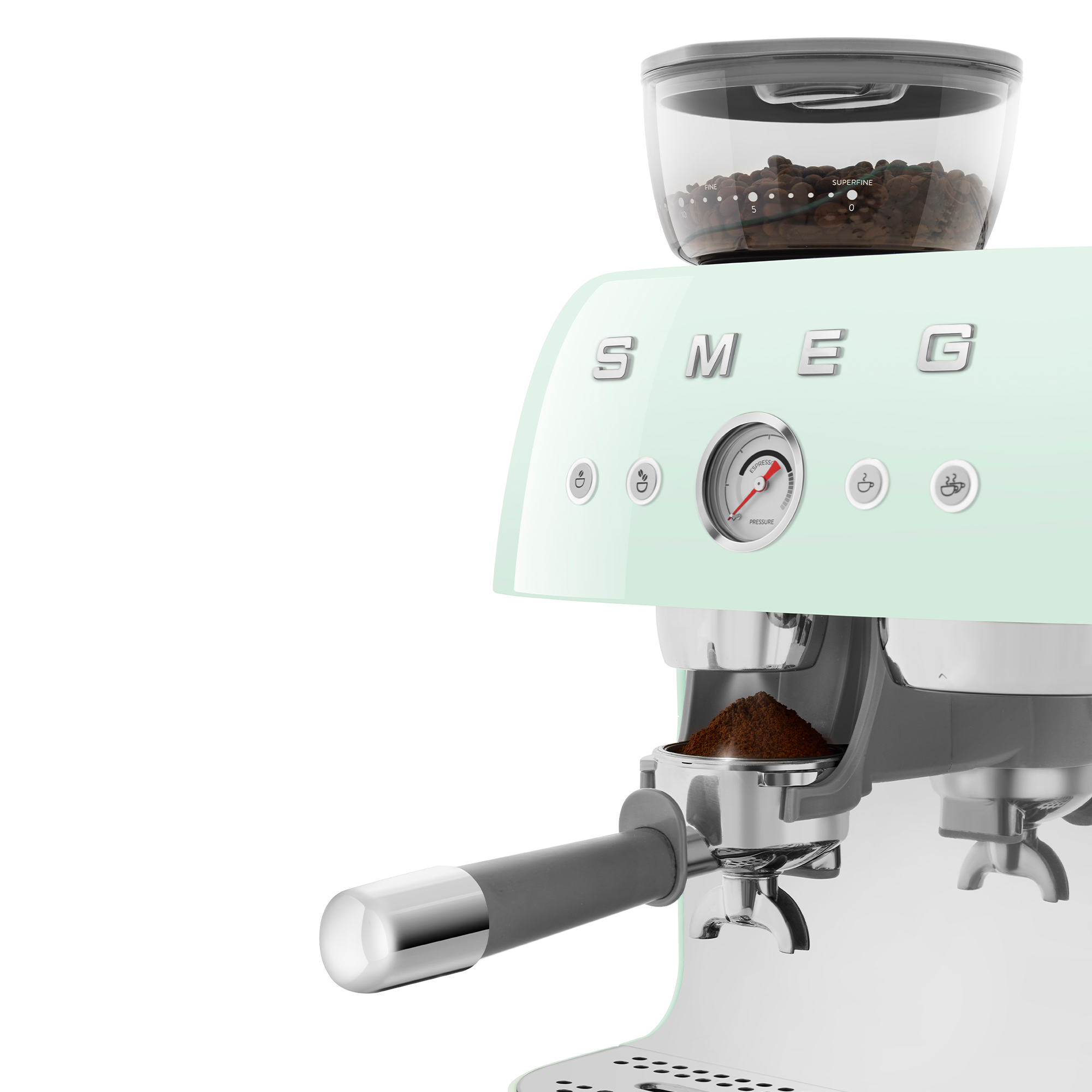 SMEG espresso machine with grinder 50's style - pastel green