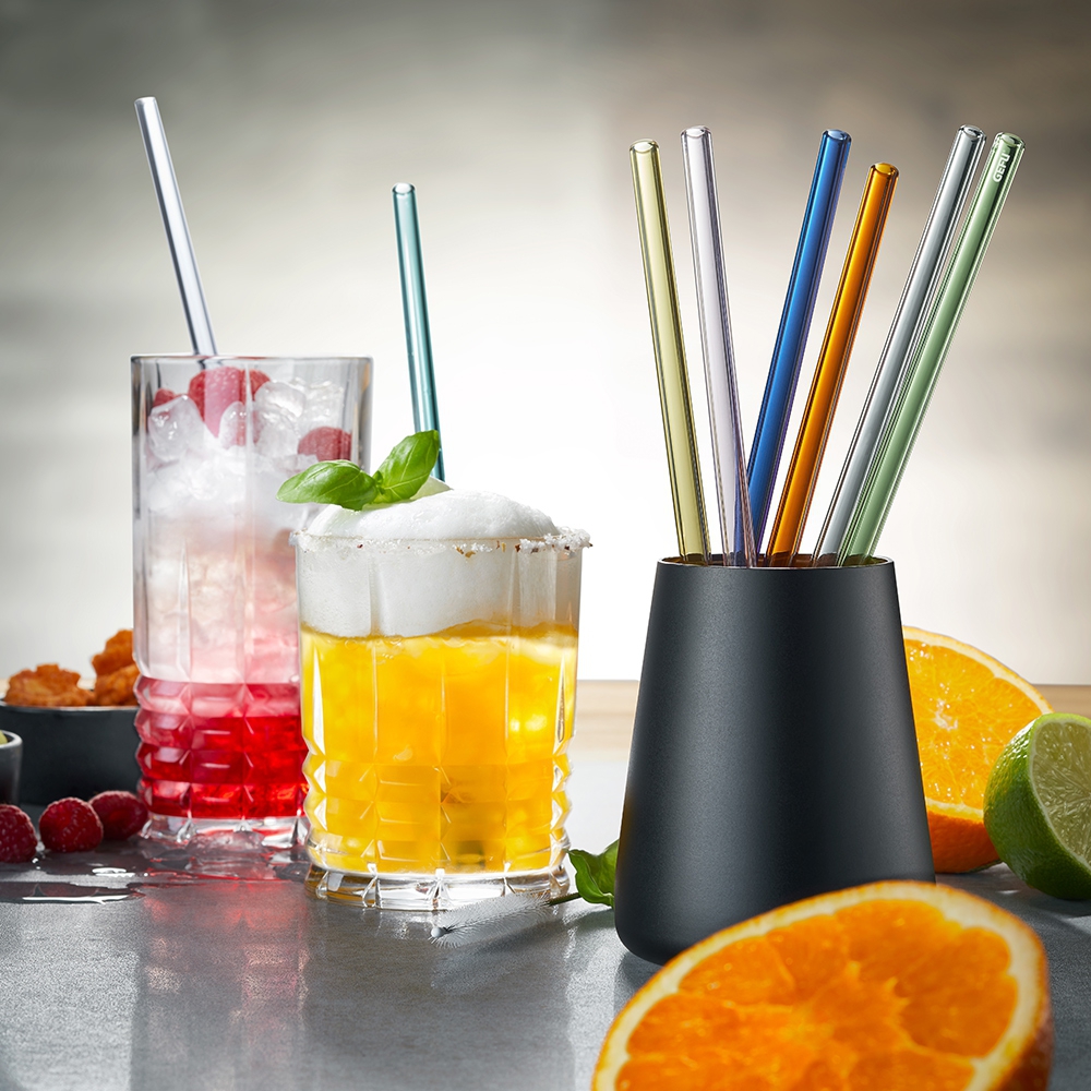 Gefu - Glass drinking straws Future with brush colored