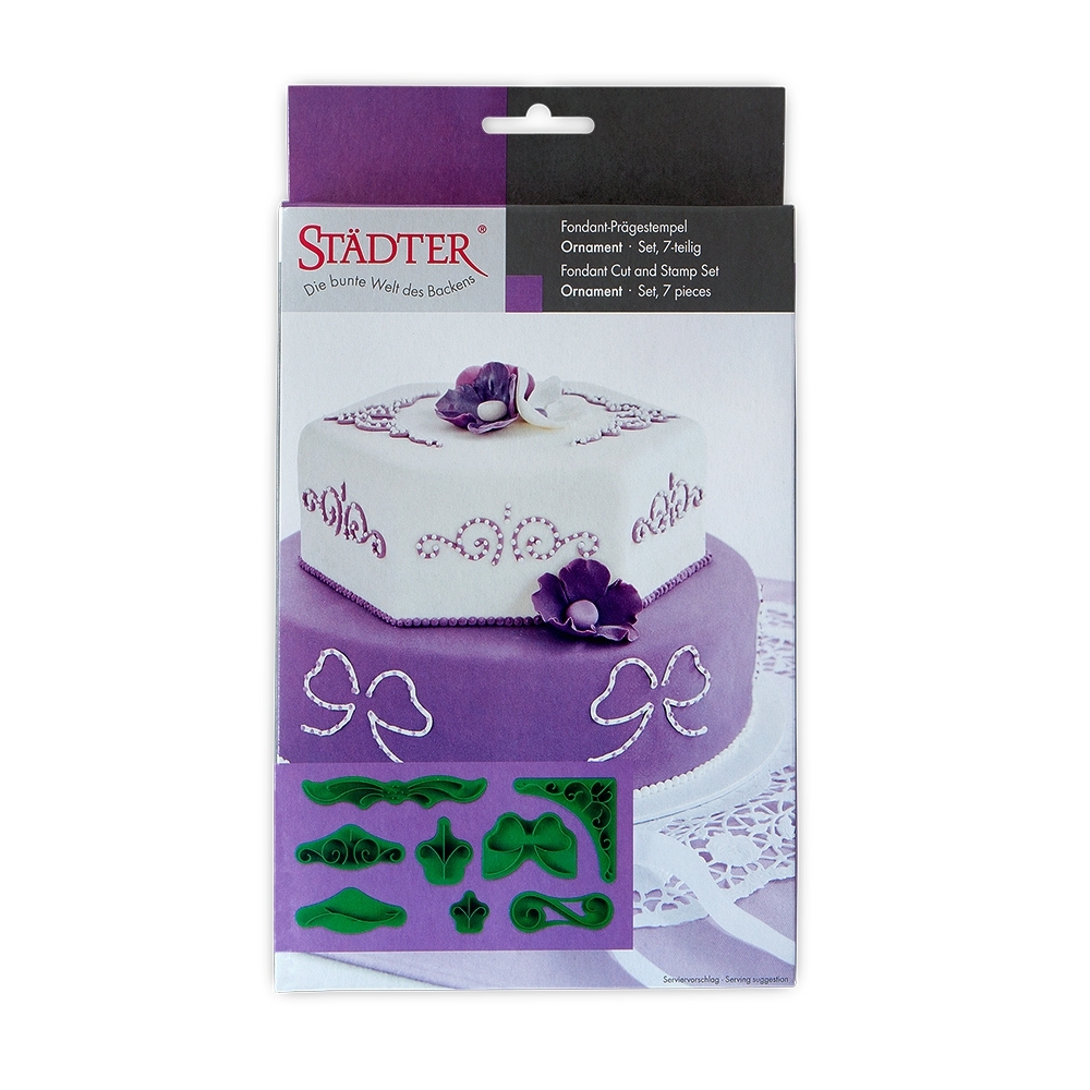 Städter - Fondant embossing stamp Ornament ca. 2 – 14 cm green Set, 7-teilig