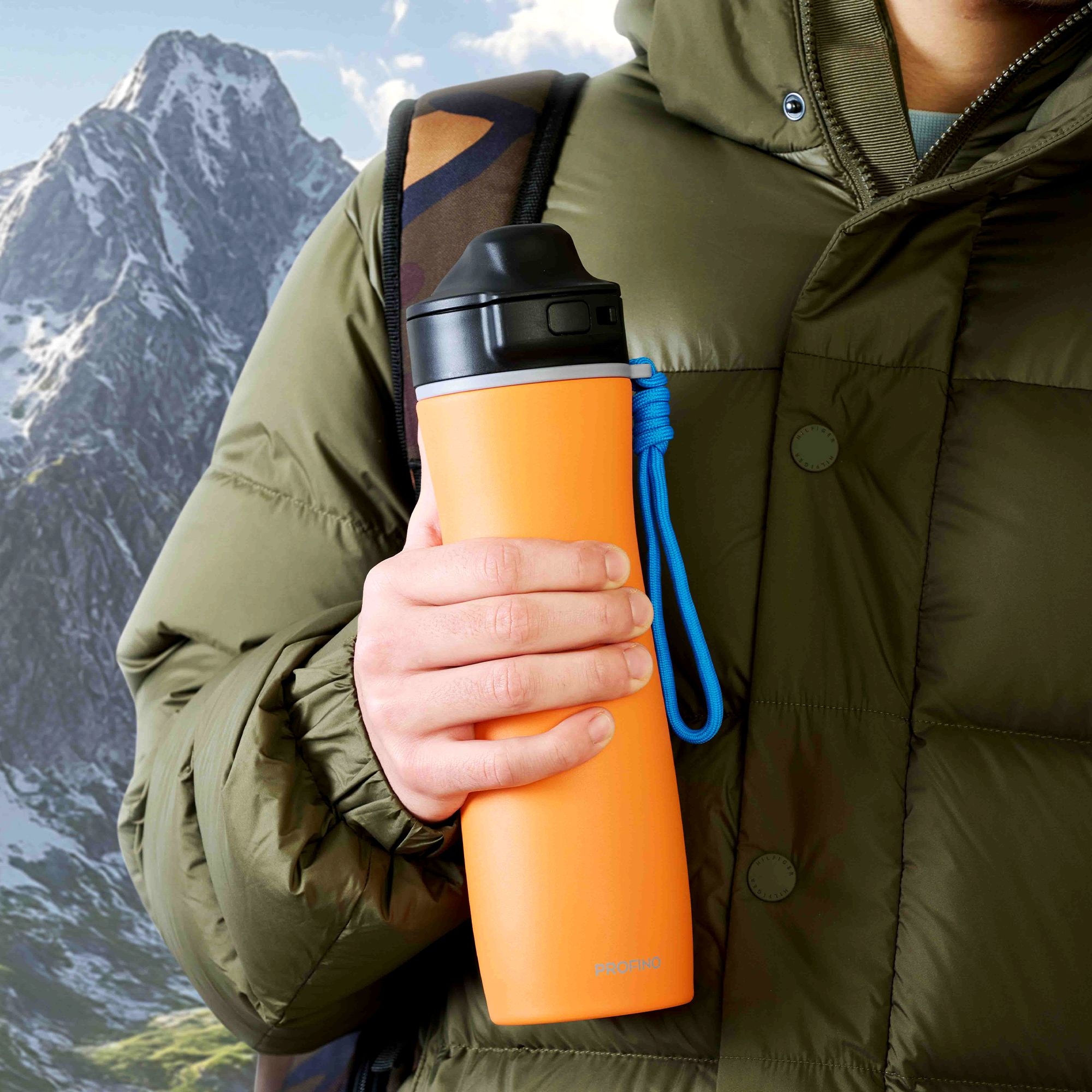 Profino - Stainless steel Active Sports Bottle - 600 ml - Orange