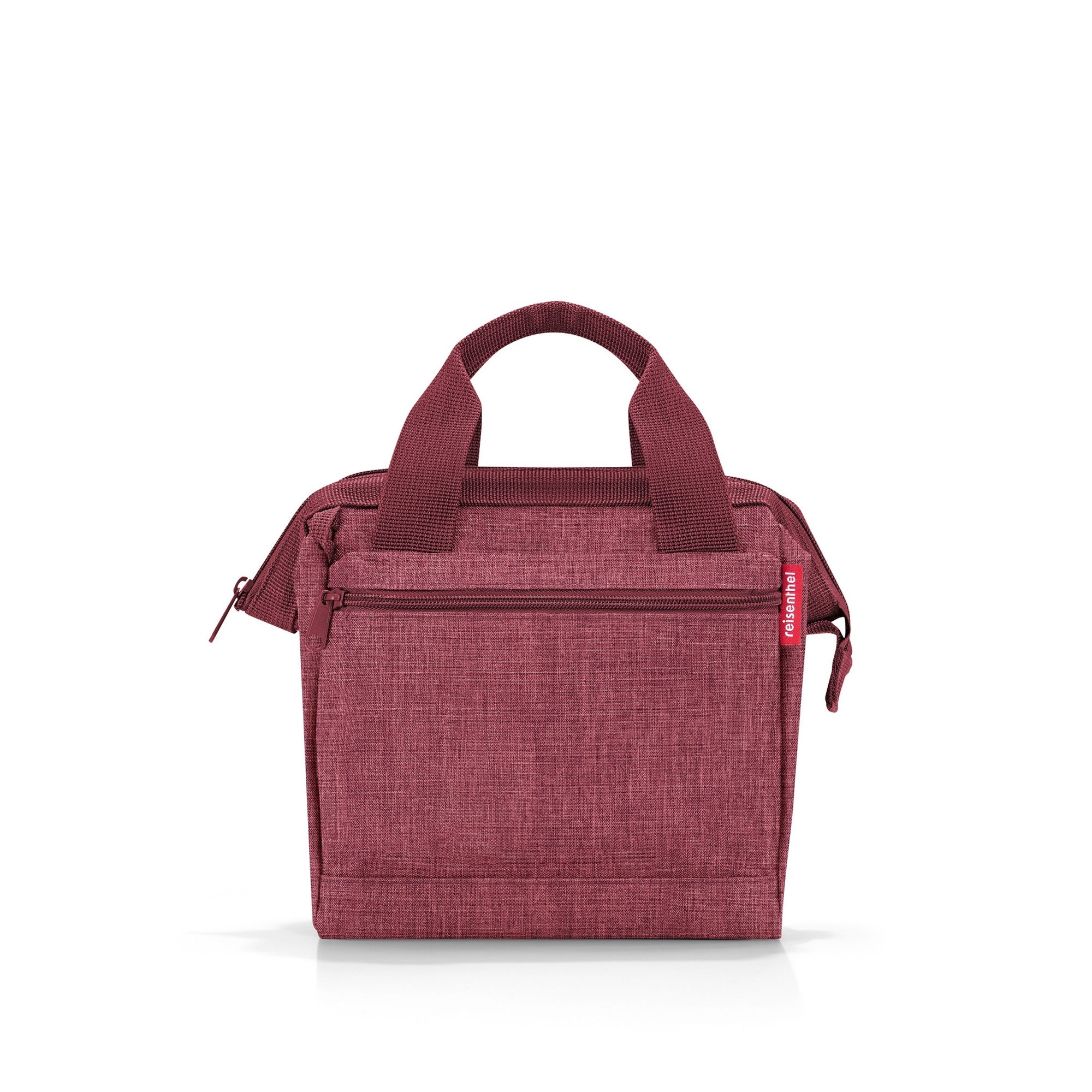 Burgundy insulated lunch bag with zip pocket