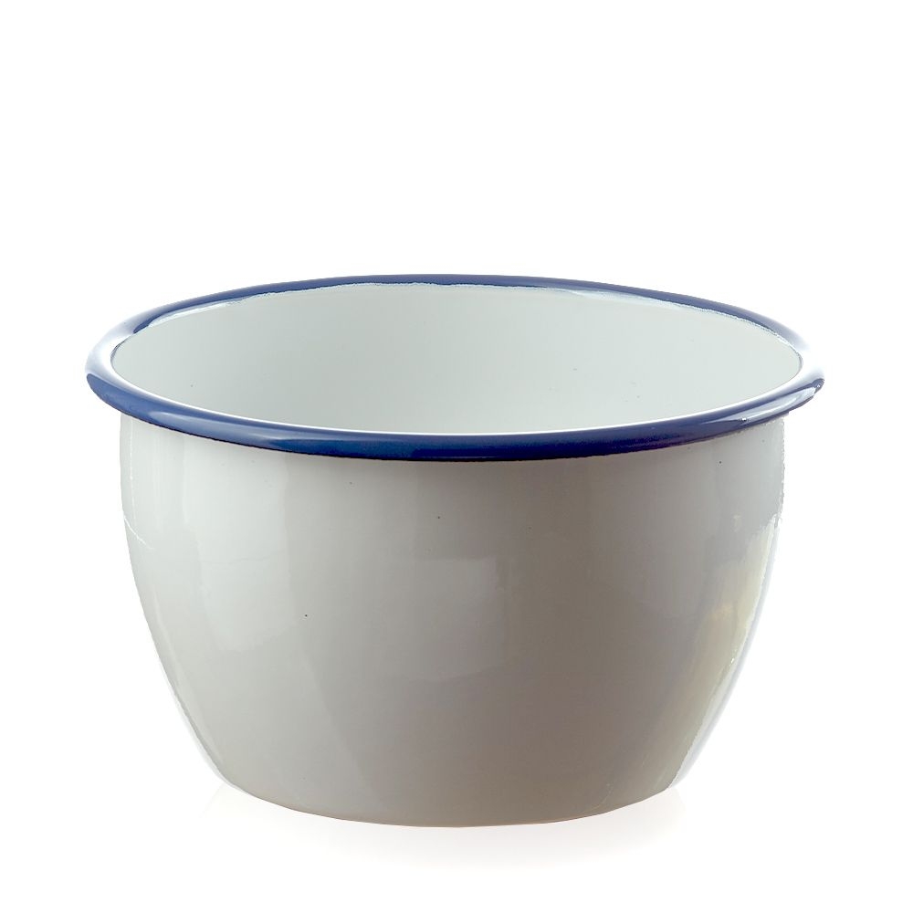 Münder Email - Salatschüssel - Weiß mit blauem Rand 18 cm
