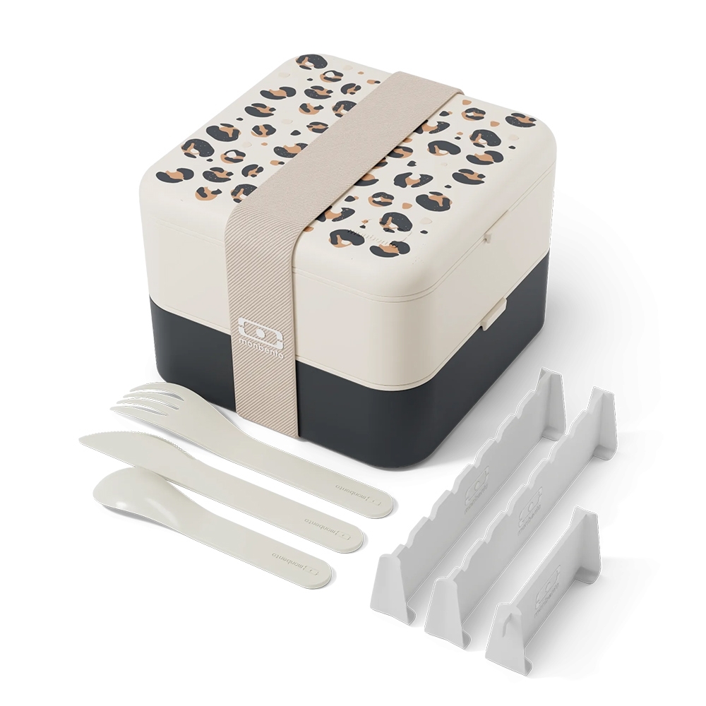 monbento Flex Bento Box with Compartments and Cutlery, Leopard