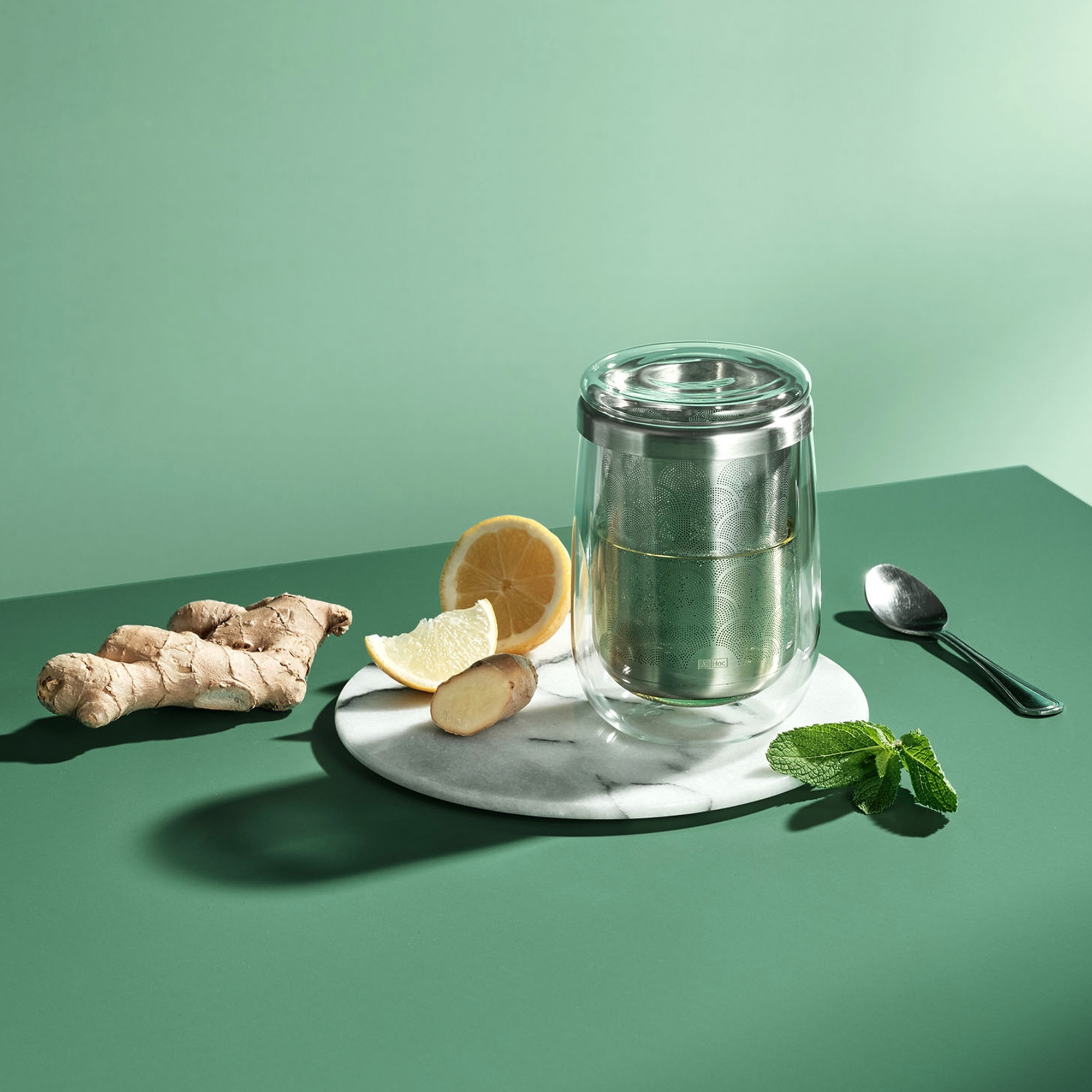 AdHoc FUSION GLASS tea glass with lid and stainless infuser