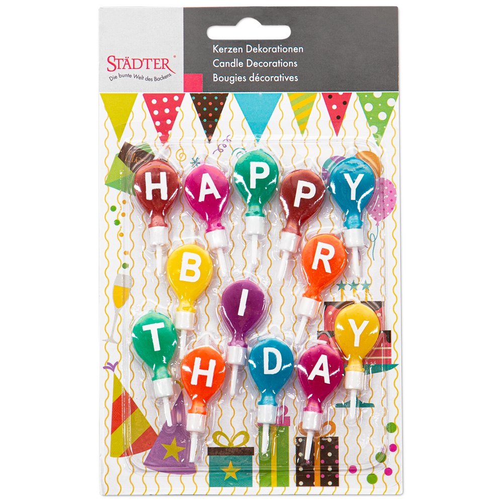 Städter - Kerze Happy Birthday mit Halter - 2 x 5 cm - 13-teiliges Set
