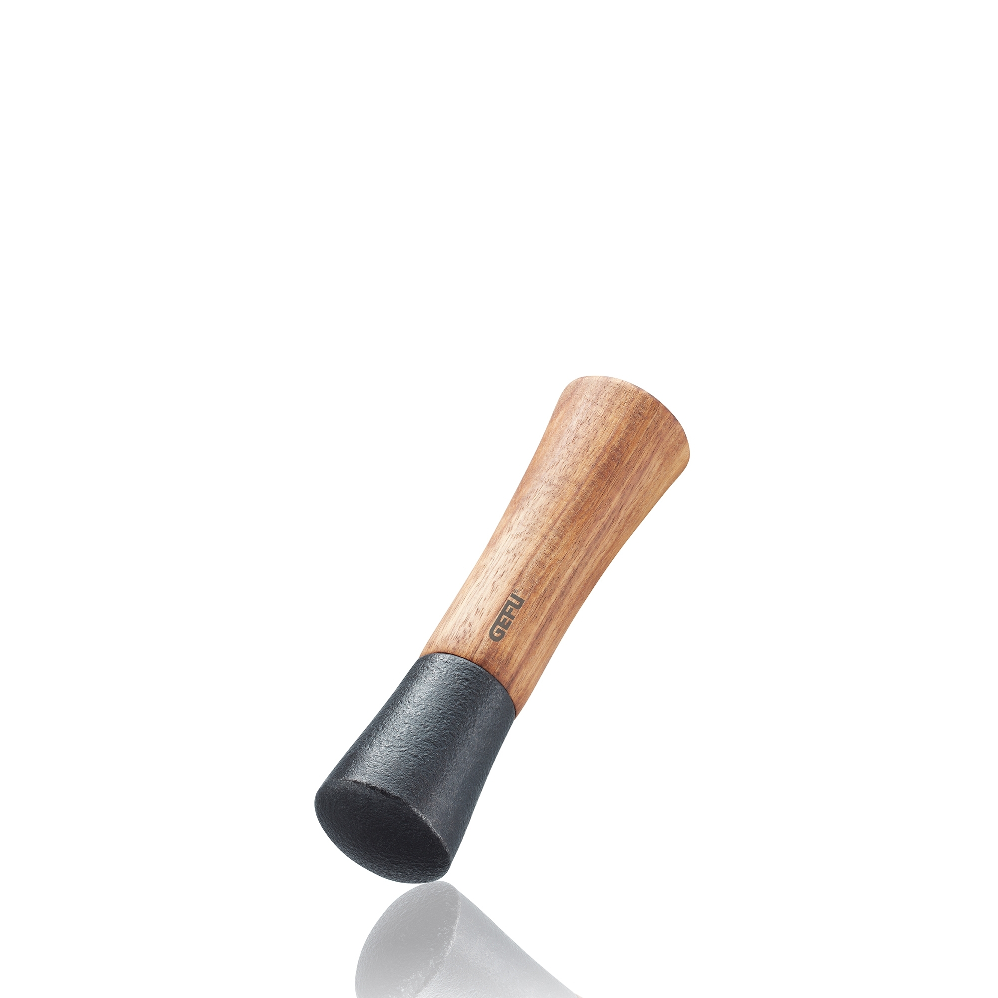 Wooden cocktail muddler with black head on white