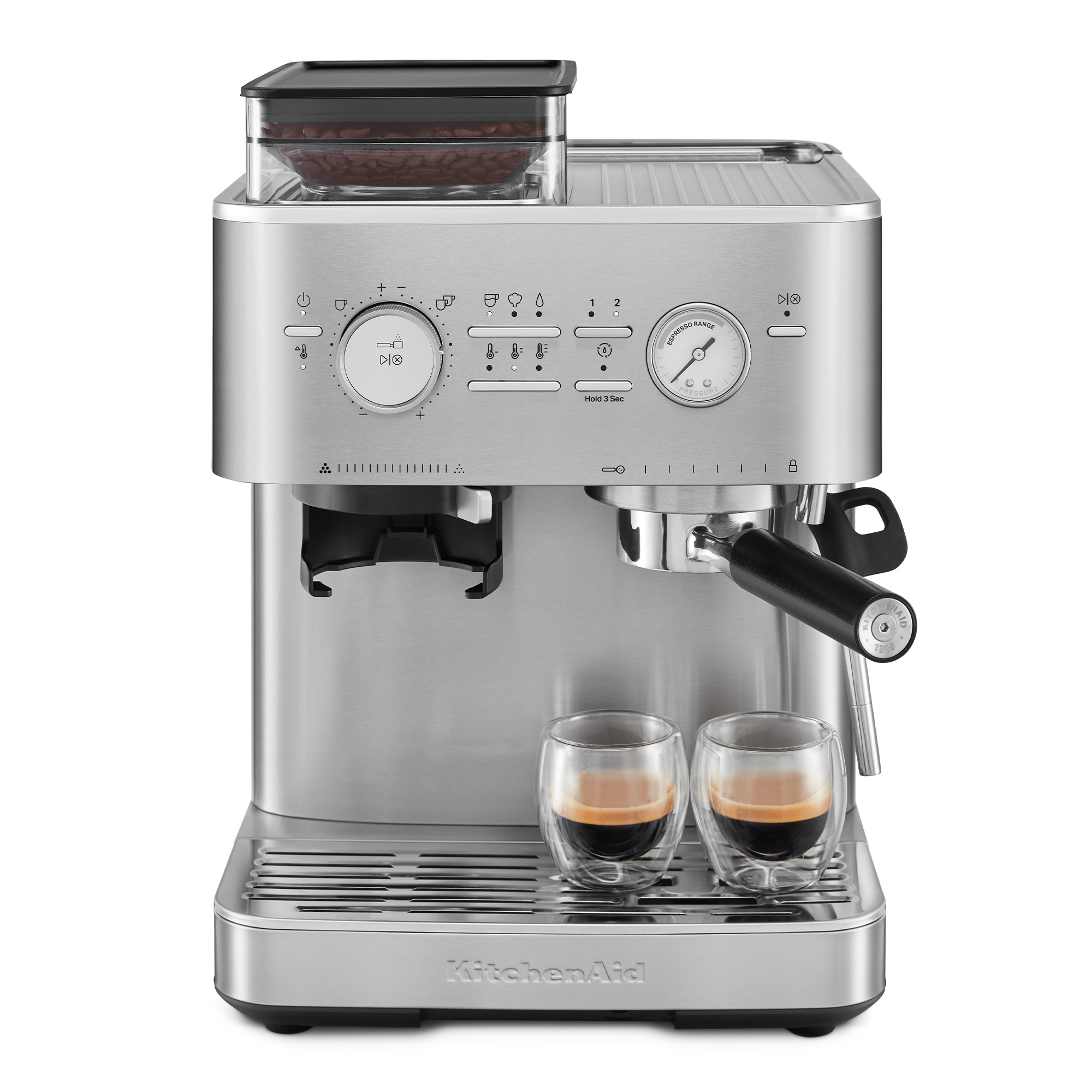 KitchenAid - Semi-automatic espresso machine with coffee grinder - Stainless steel KitchenAid - Semi-automatic espresso machine with coffee grinder - Stainless steel
