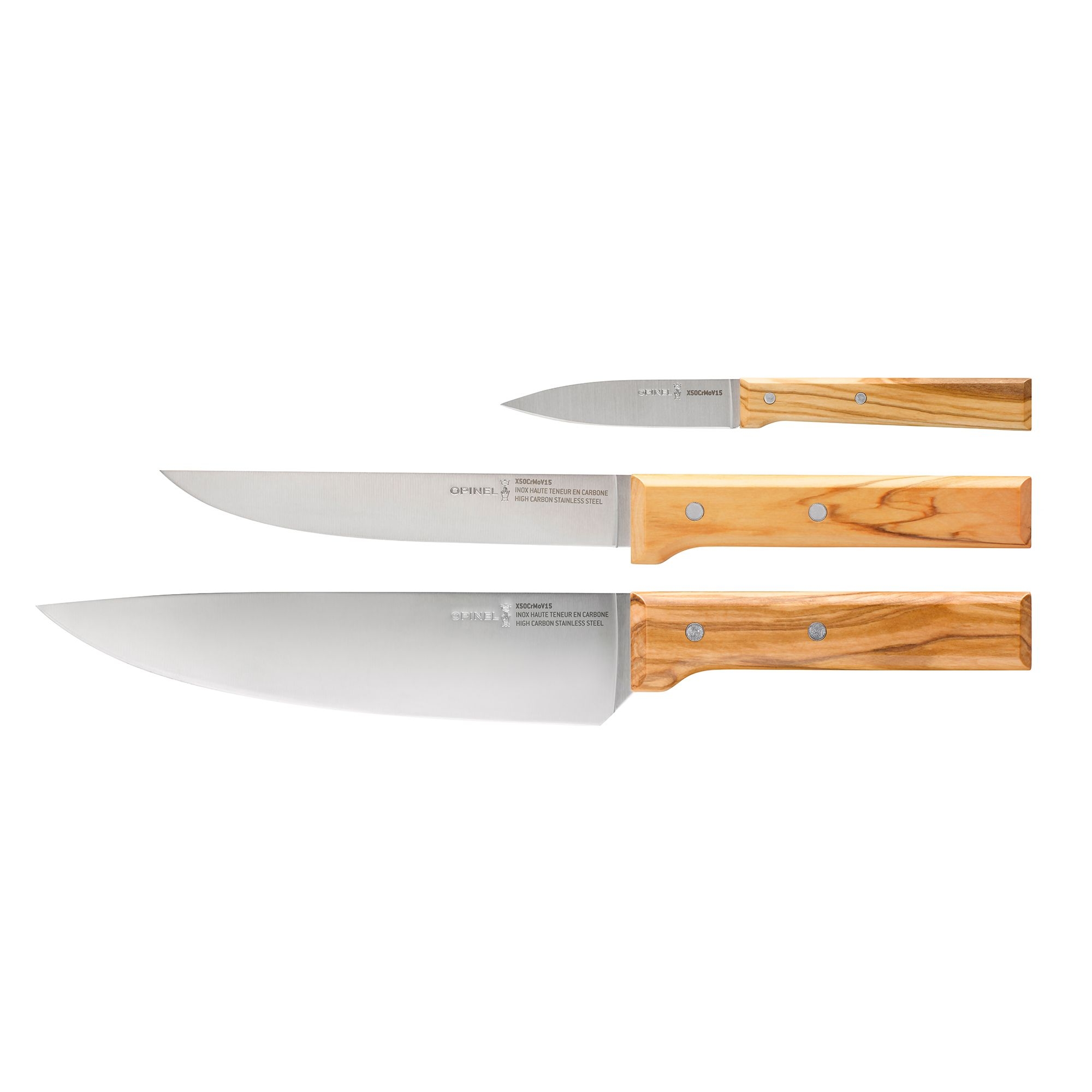 Opinel - Knife Set - PARALLELE TRIO - 3-piece - olive wood