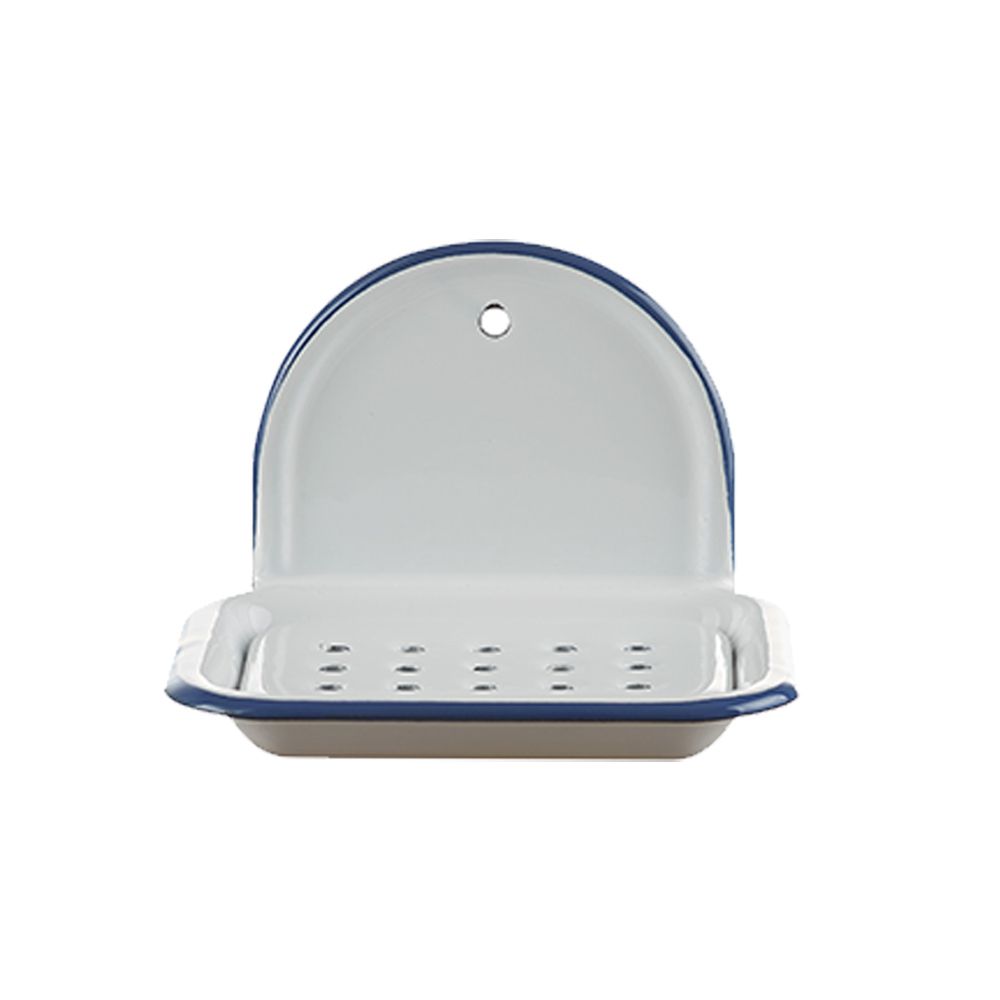 Münder Email - Seifenschale 14 cm - Weiß mit blauem Rand