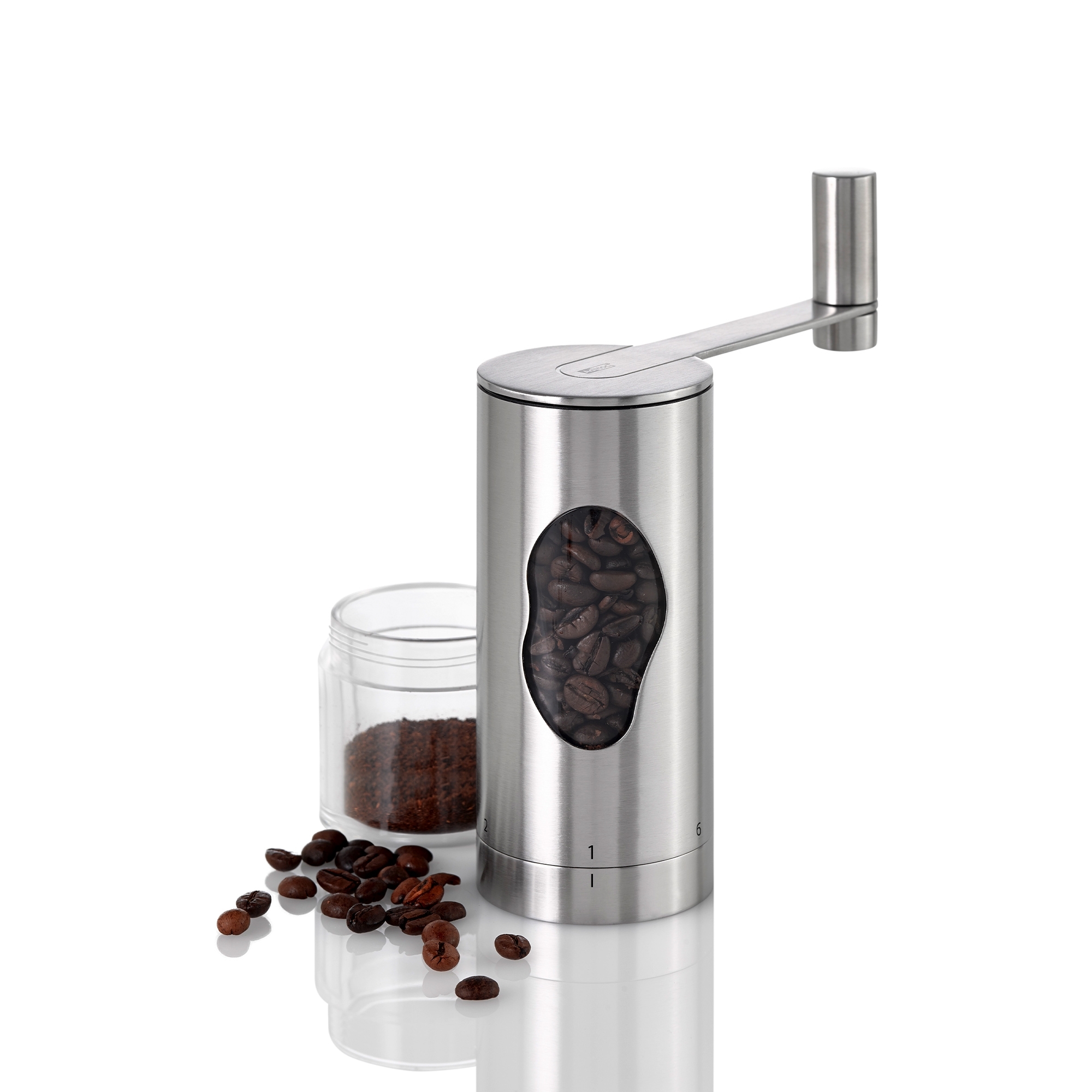 AdHoc coffee grinder MRS. BEAN with beans and grounds