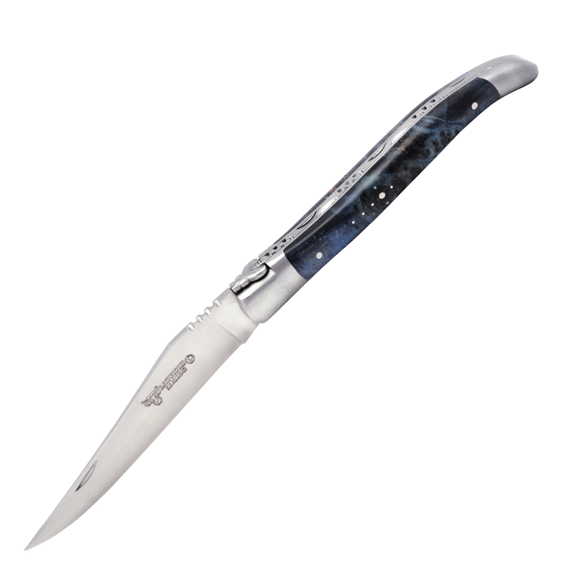Laguiole folding/pocket knife 12 cm Poplar root blue