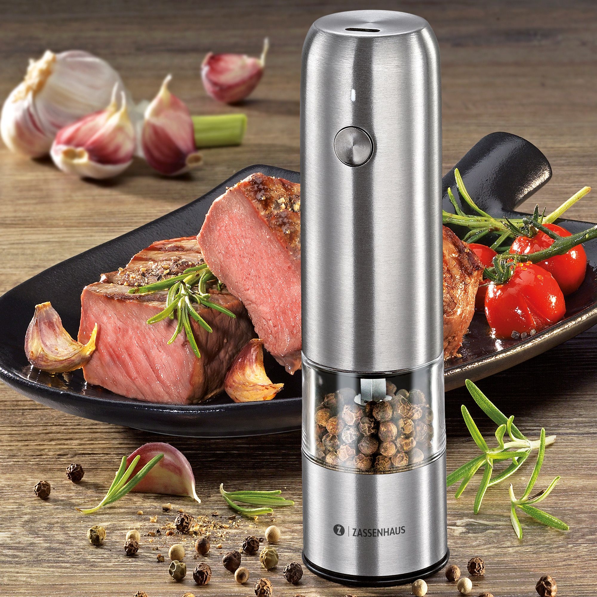 Zassenhaus - Pepper mill KÖLN - electric 14cm stainless steel Zassenhaus - Pepper mill KÖLN - electric 14cm stainless steel