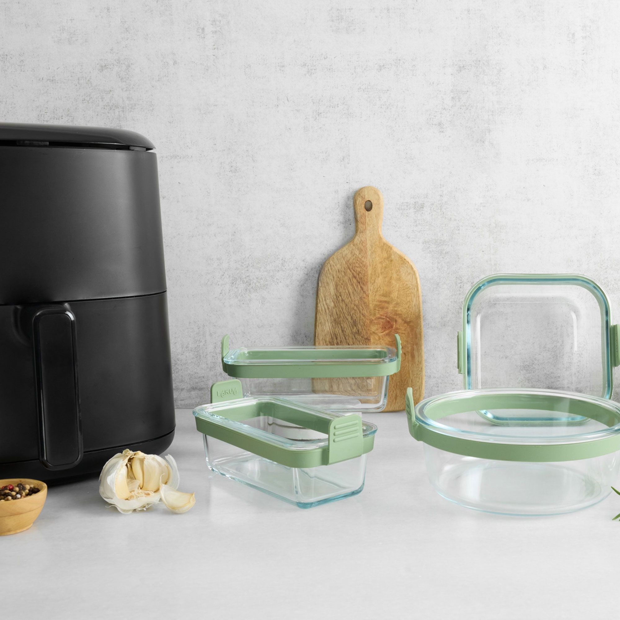 Lékué - Rectangular glass bowls, set of 2