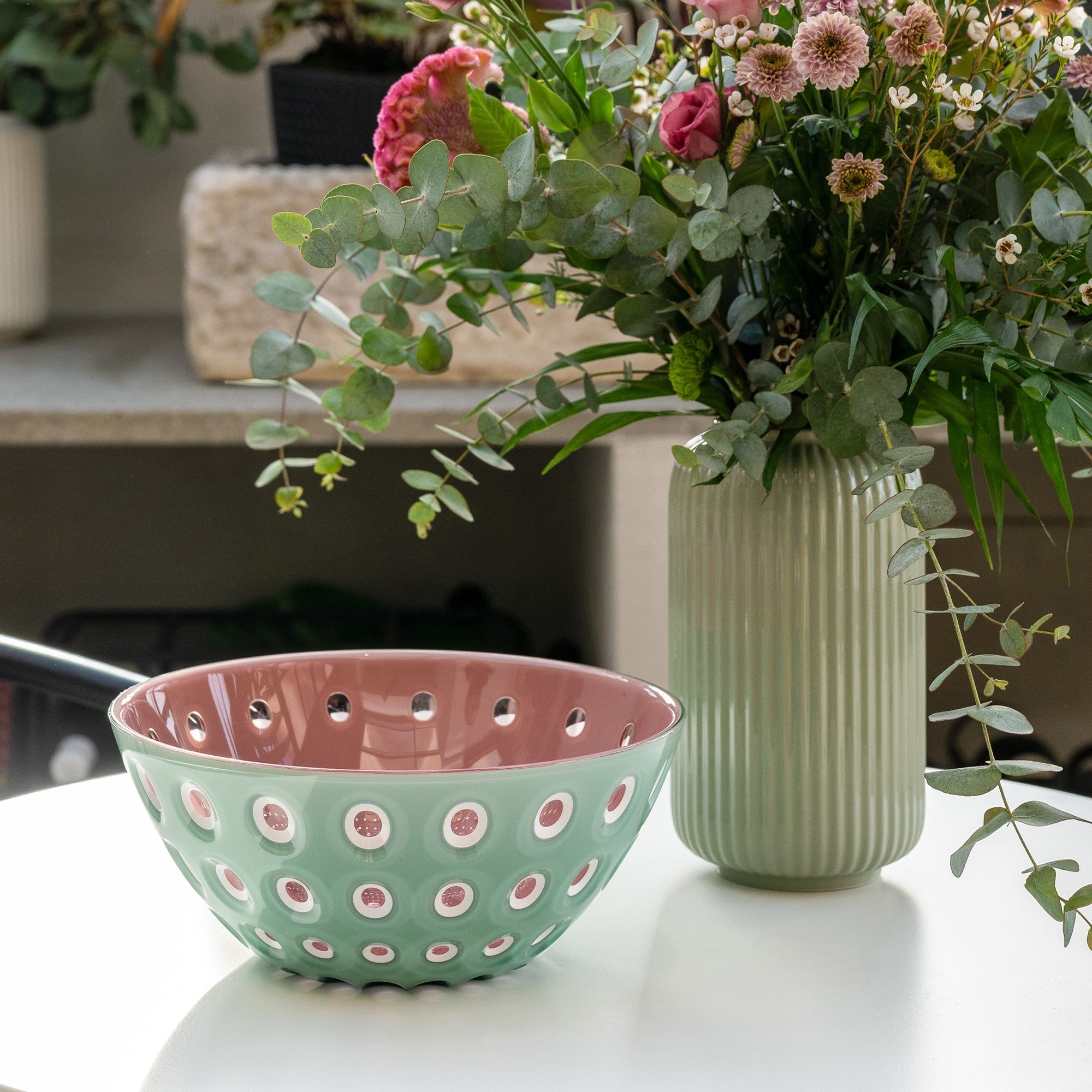 Guzzini - Bowl M 20 cm, “Le Murrine”, Emerad-White-Red