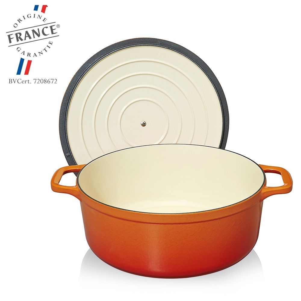 Chasseur - Runder Bräter - Gusseisen 32 cm - Orange geflammt Chasseur - Runder Bräter - Gusseisen 32 cm - Orange geflammt