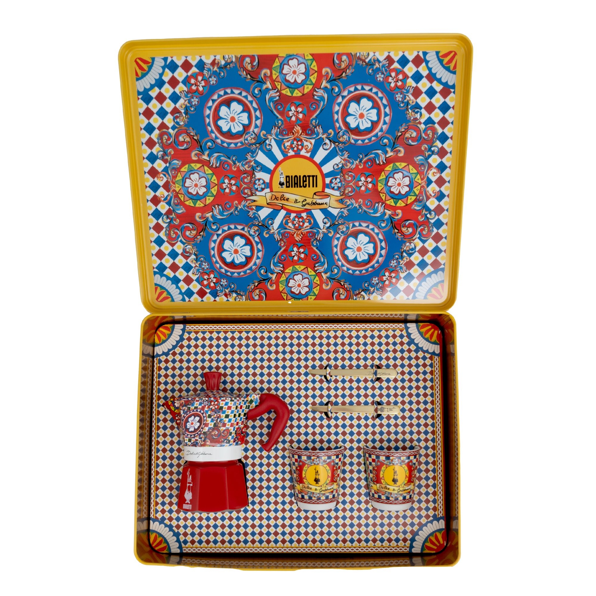 Bialetti - Dolce&Gabbana Moka Express 2 Tassen in Geschenkdose mit 2 Espressobechern und Rührstäbchen
