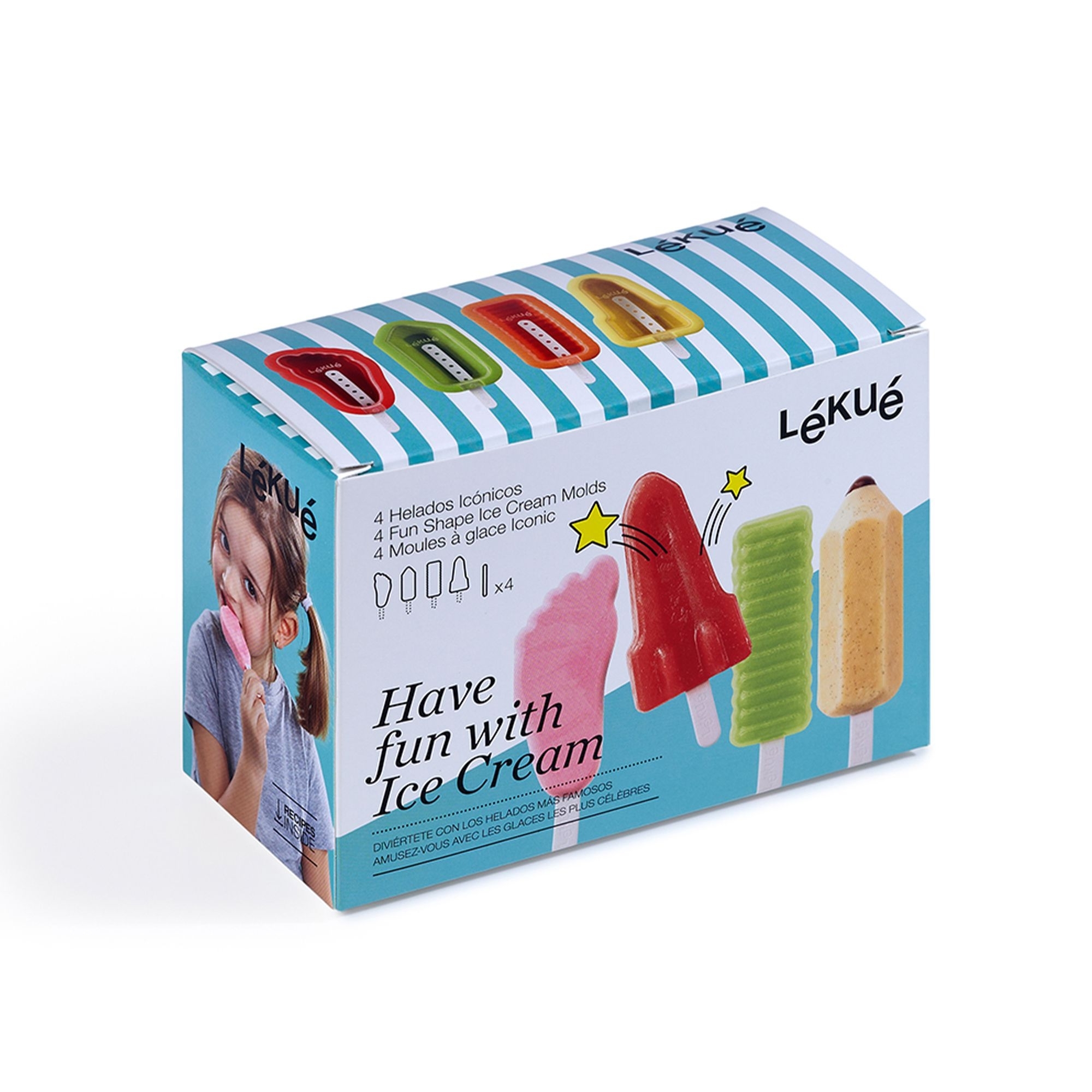 Lékué - Ice Molds, Set of 4, Pen, Foot, Twister, Rocket