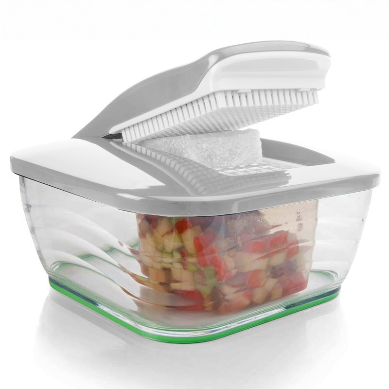 Manual vegetable chopper with dicing container