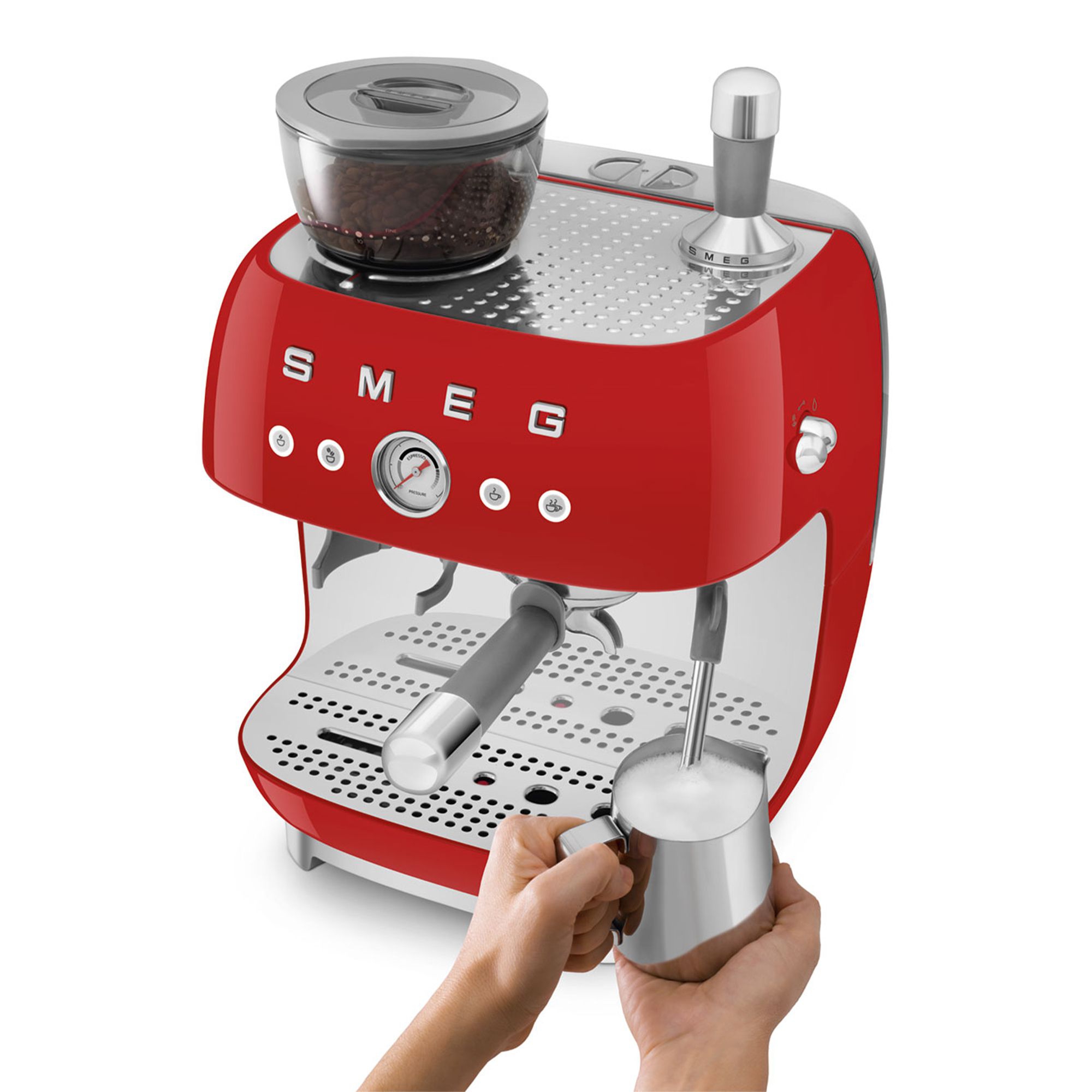 Smeg - Espresso machine with grinder - red