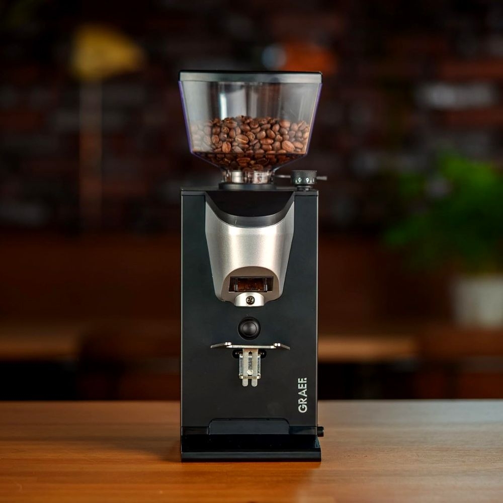 Electric Graef coffee grinder with bean hopper