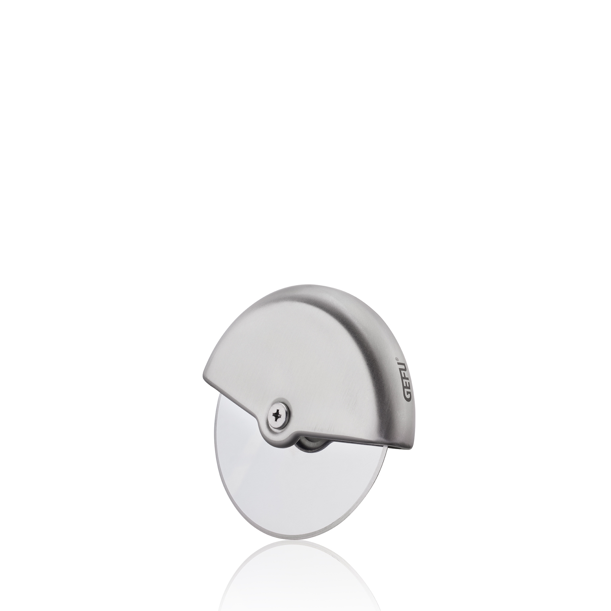 Modern stainless steel pizza cutter with round blade