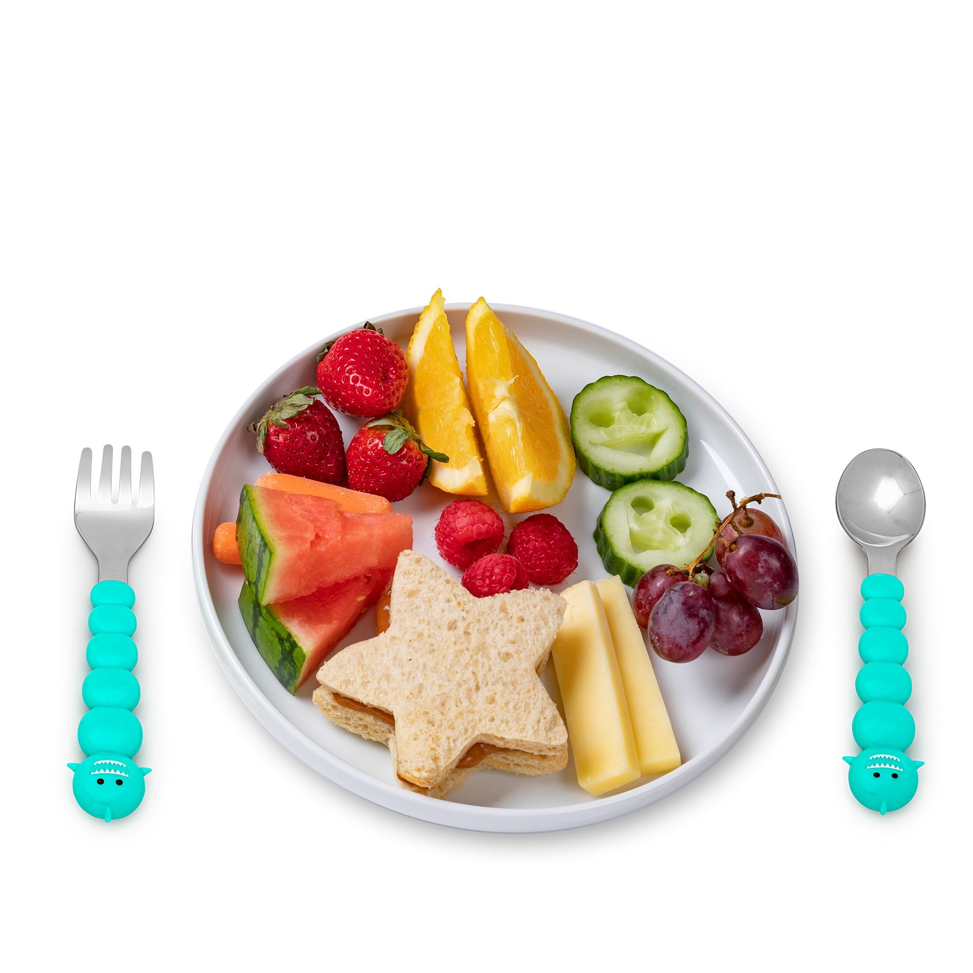 melii - Gabel & Löffel "Bär" & "Hai" - 4er-Set, braun/blau melii - Gabel & Löffel "Bär" & "Hai" - 4er-Set, braun/blau