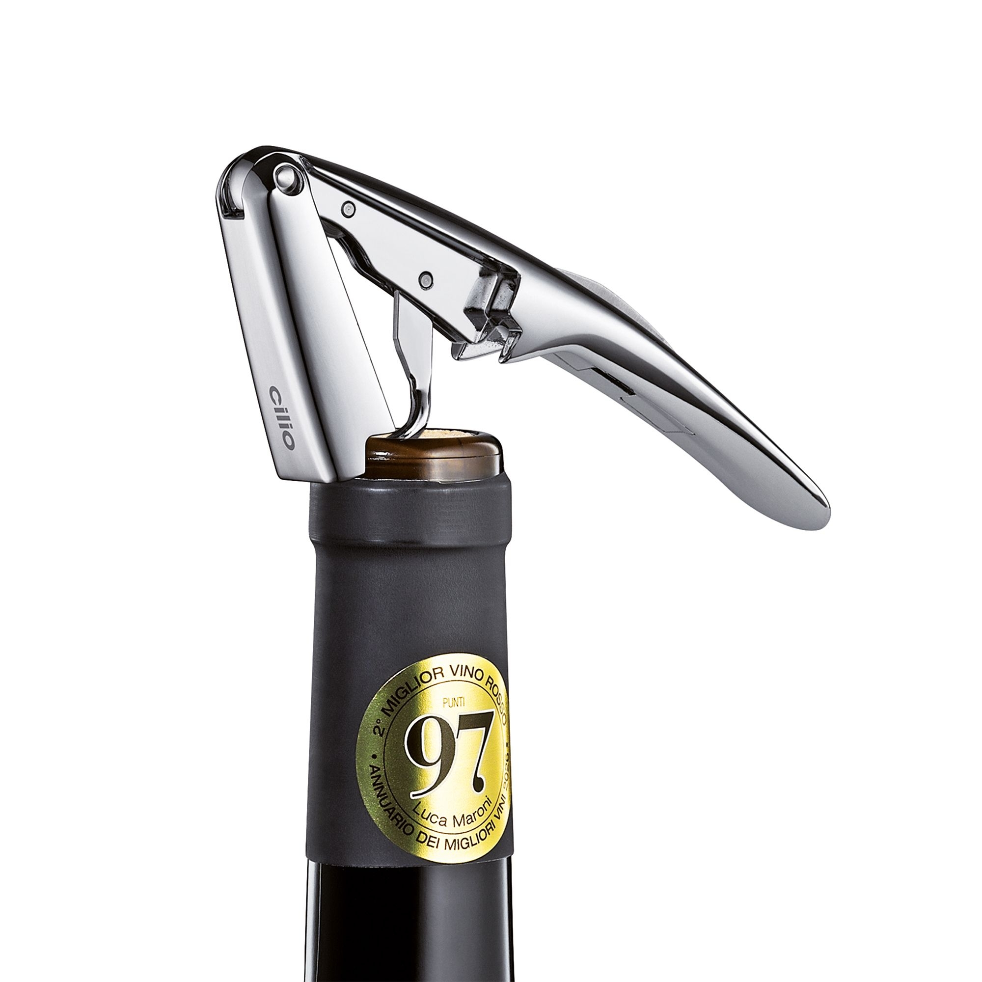 cilio RISERVA chrome waiter’s friend on wine bottle