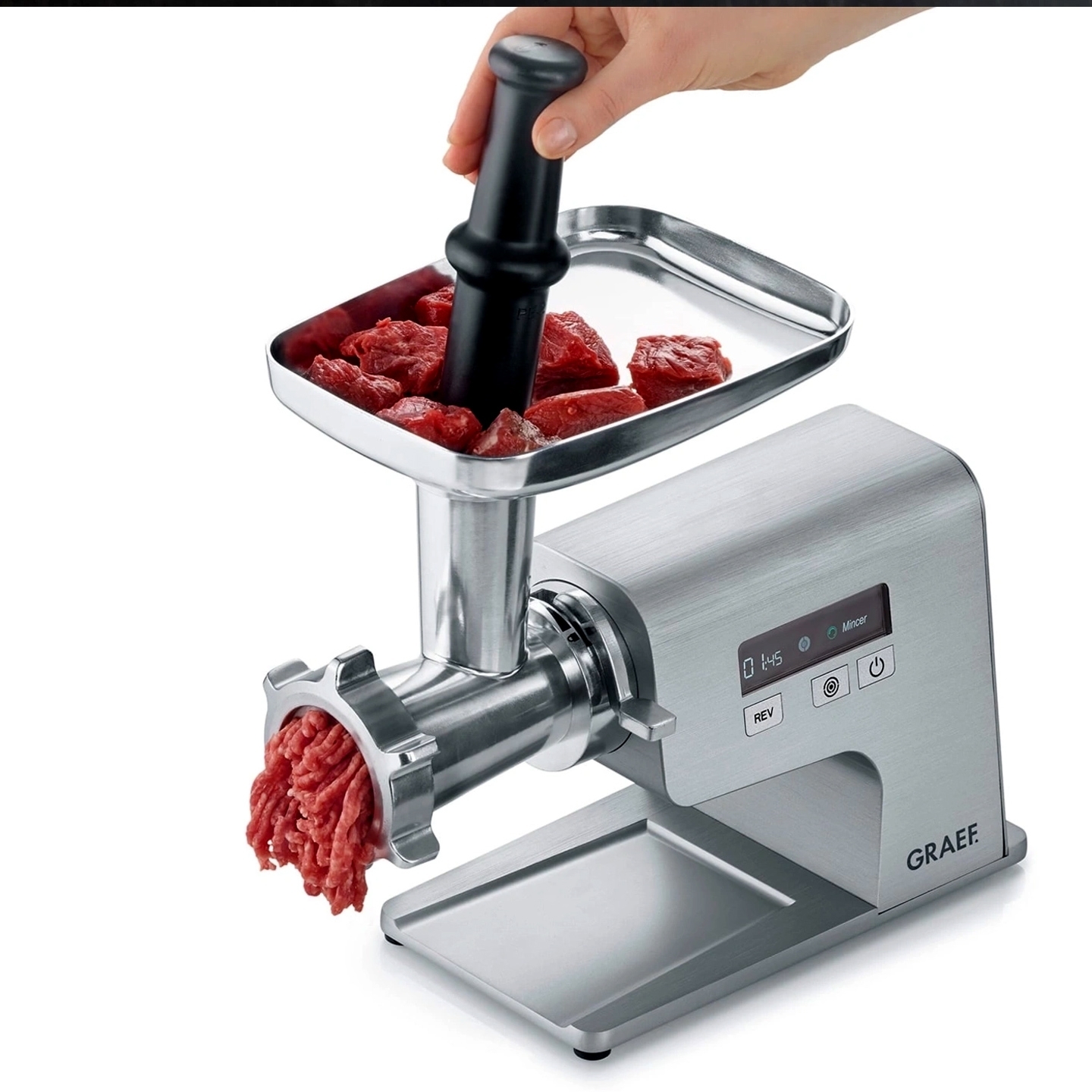 Electric meat grinder with fresh minced beef