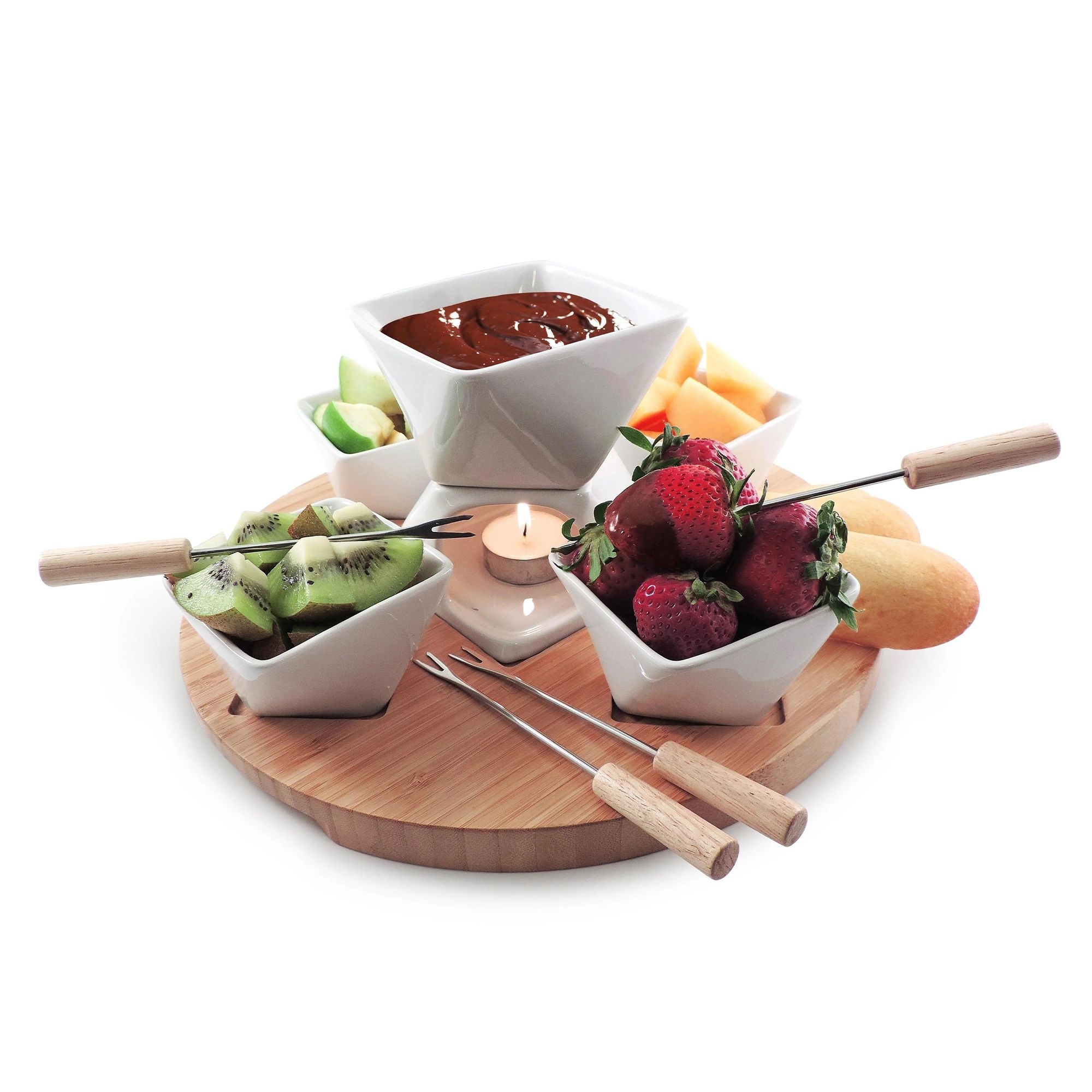 Rundes Fondue-Set mit Obst und Schokosauce
