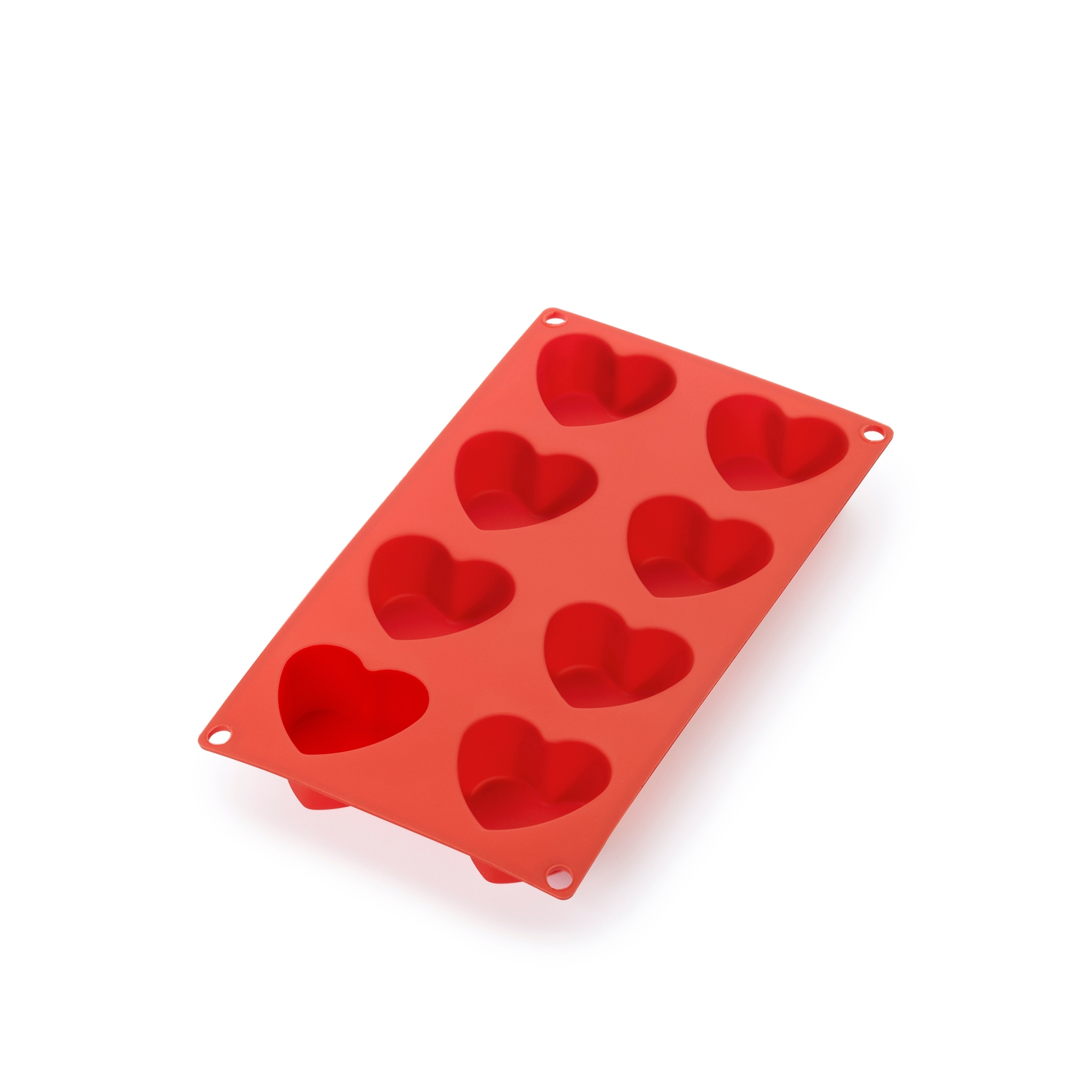 Lékué - Silicone heart-shaped baking mold, 8 cavities red