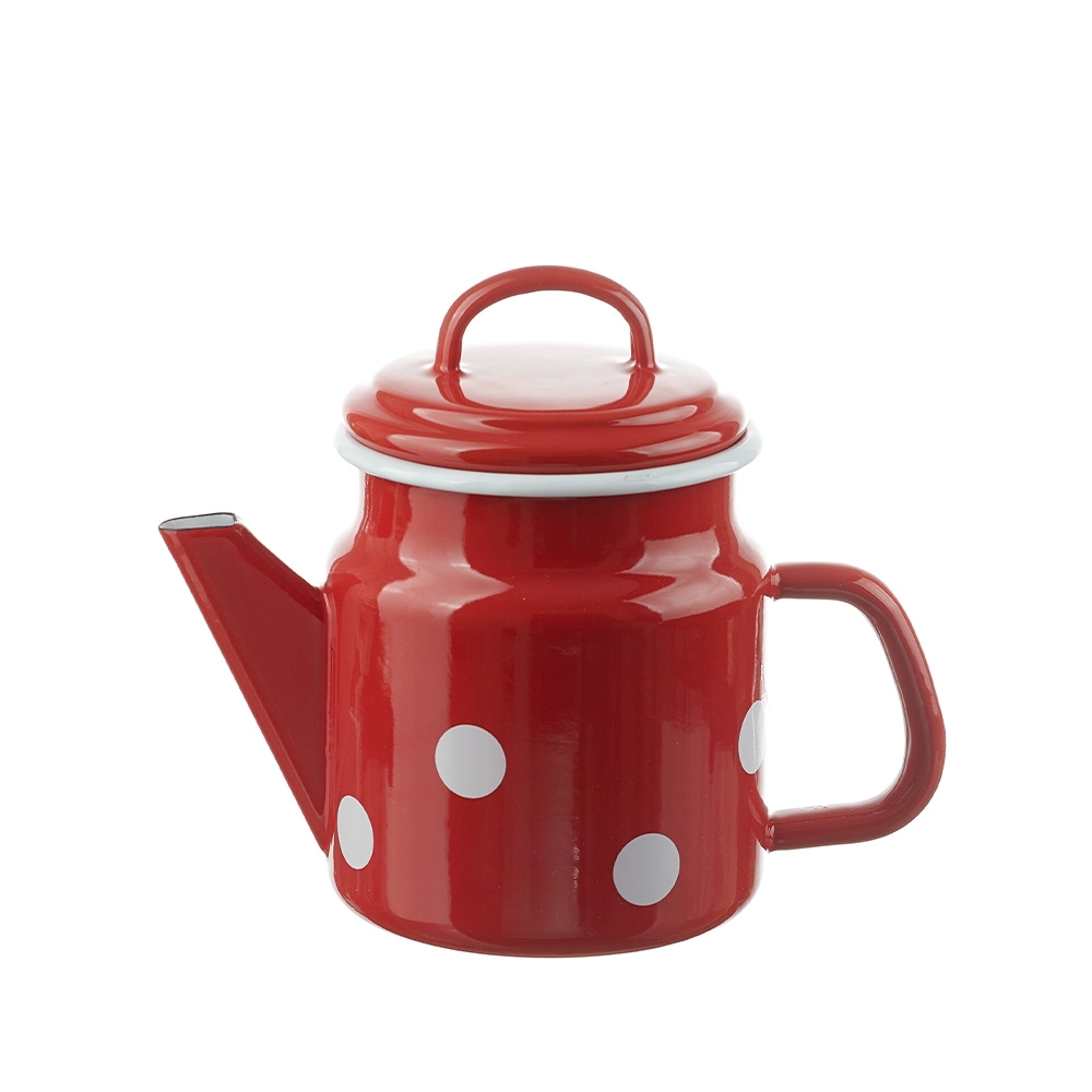 Münder Email - Teekanne 1 L - Punkte rot/weiß Münder Email - Teekanne 1 L - Punkte rot/weiß