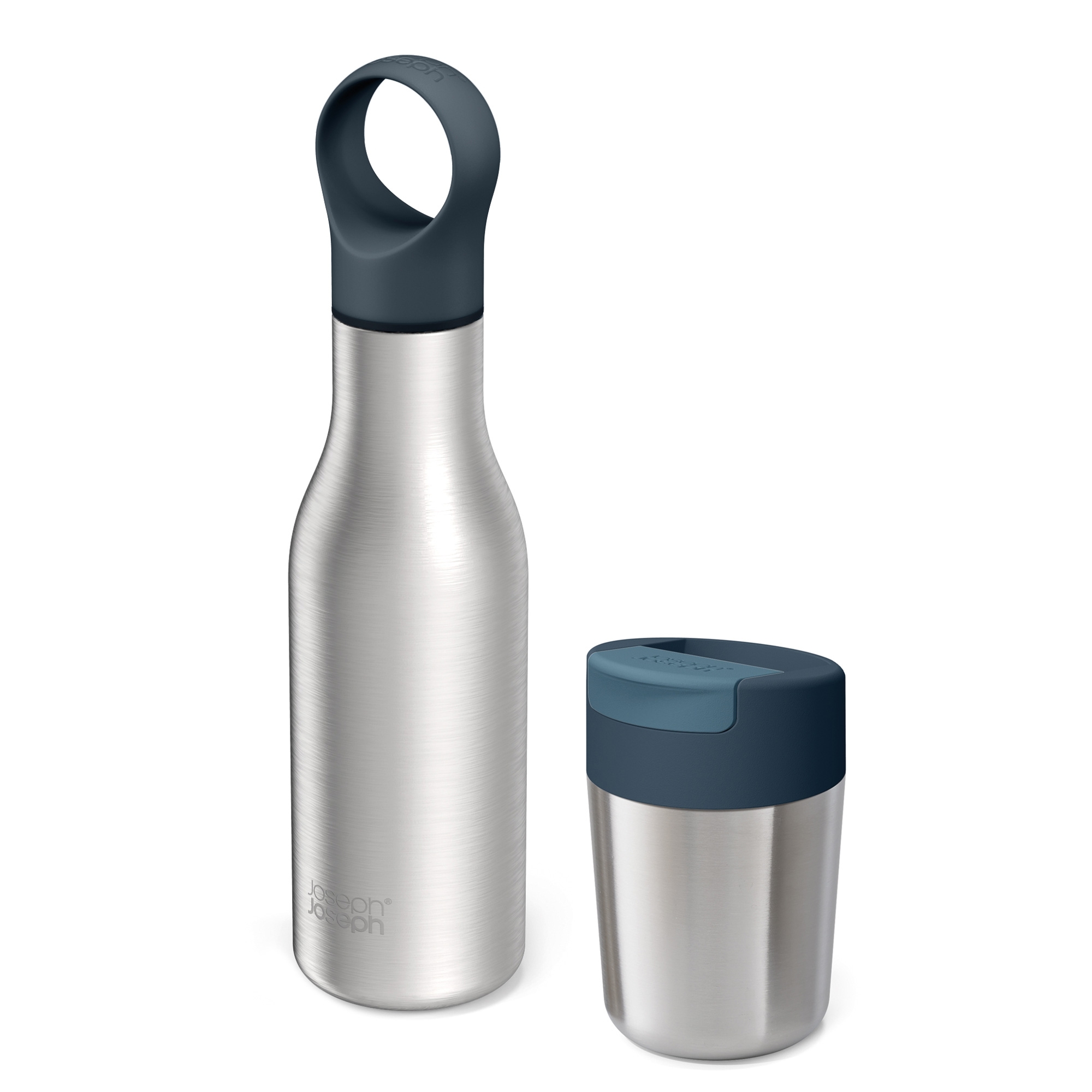 Joseph Joseph - 2-teiliges Set aus Reisebecher & Trinkflasche - Edelstahl