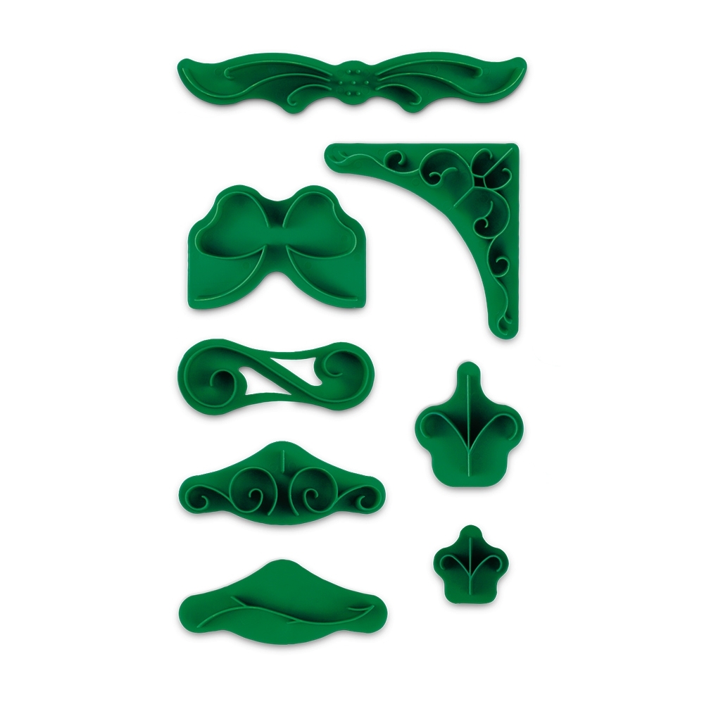 Städter - Fondant embossing stamp Ornament ca. 2 – 14 cm green Set, 7-teilig