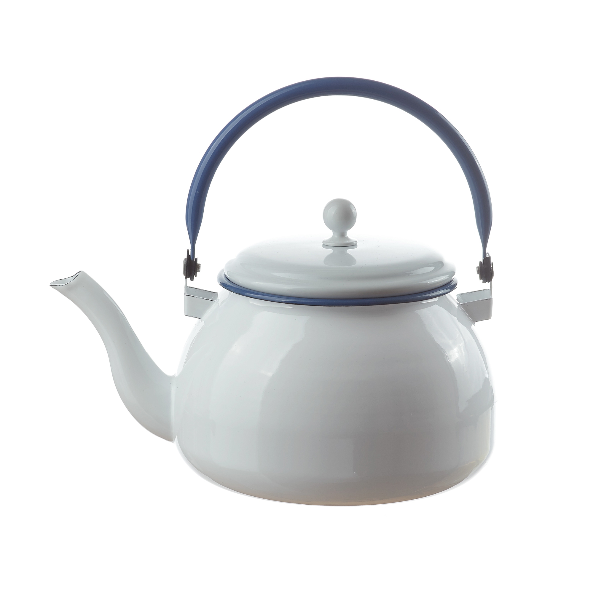 Münder Email - Kettle - White with blue rim and handle