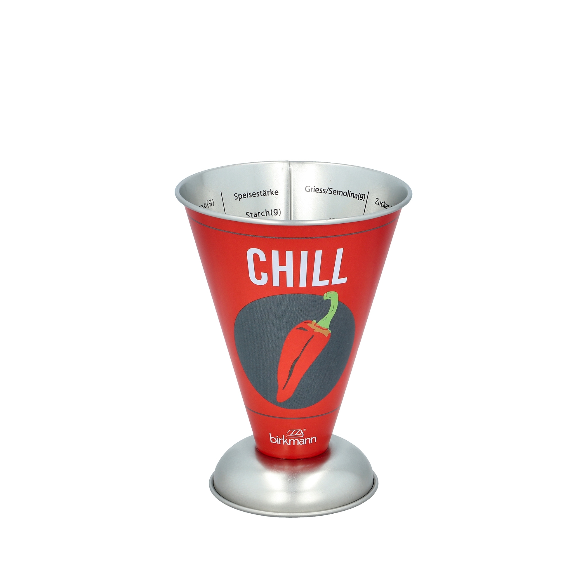 Birkmann Cherry Red tin measuring cup with clear scale