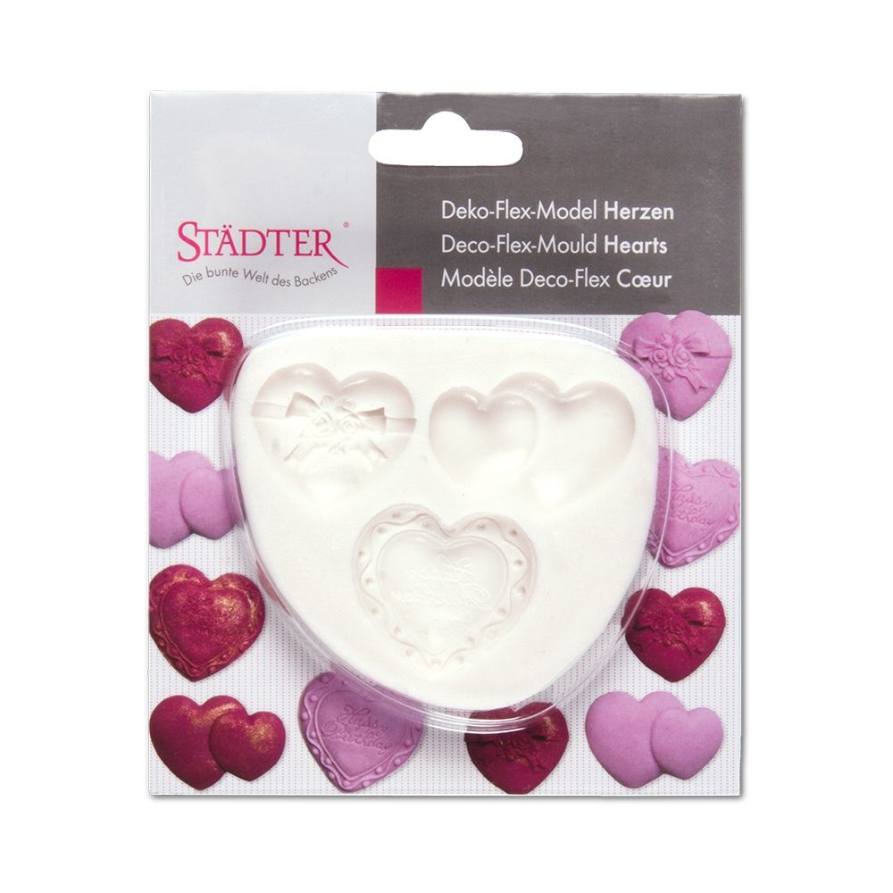 Städter - Fondant mould Hearts - 3,5–4,5 cm - 3 relief shape