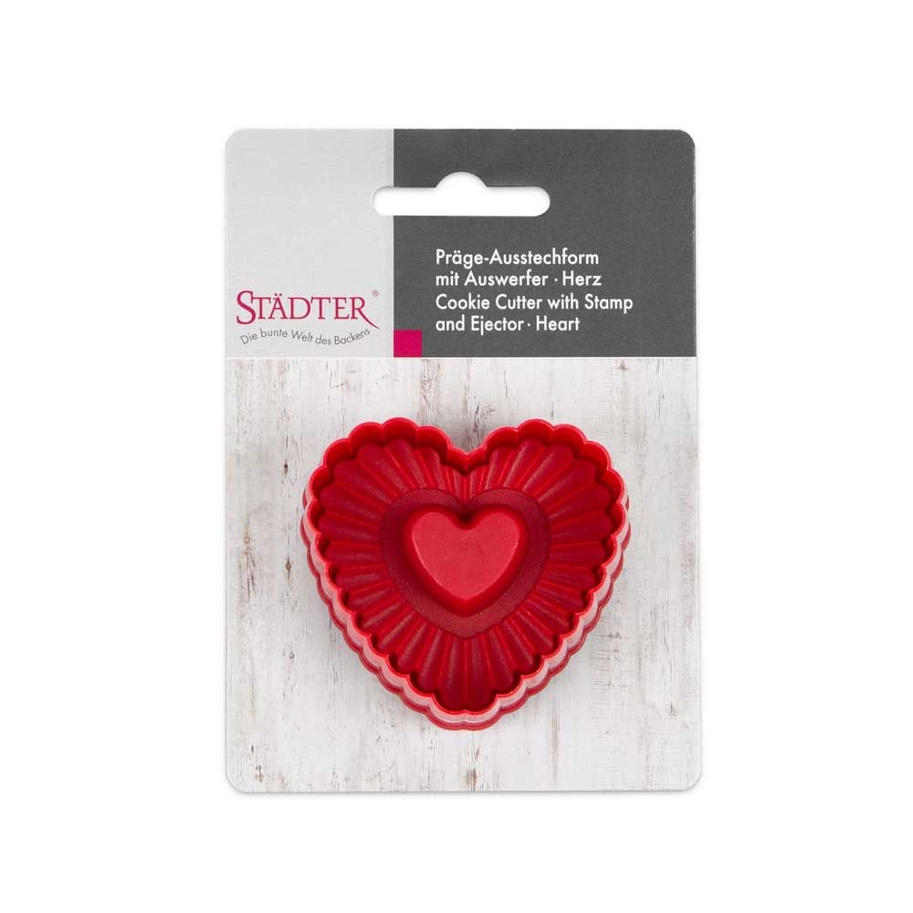 Städter - Cookie cutter with ejector - corrugated heart - with embossing and ejector