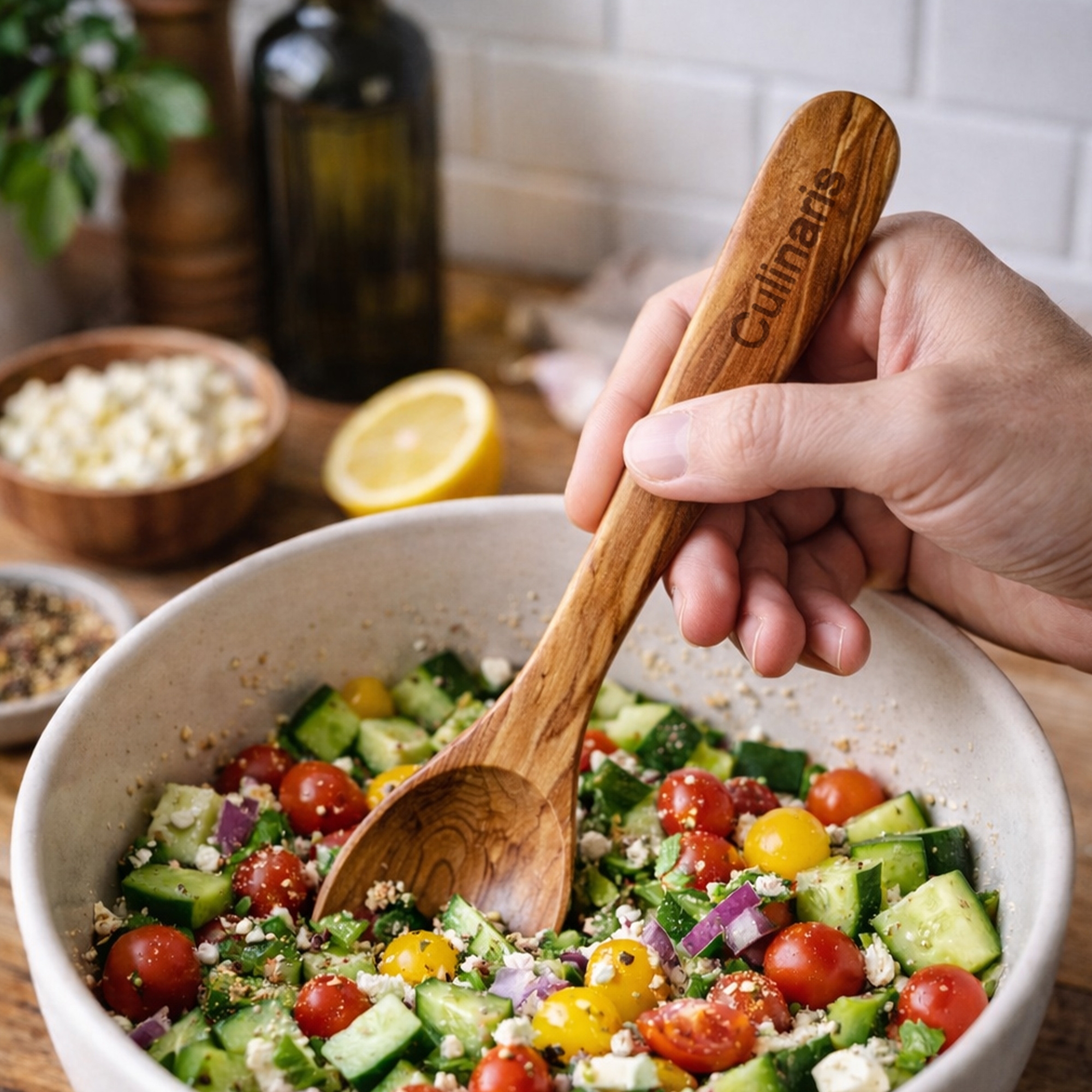 Culinaris 30 cm olive wood spoon tossing salad
