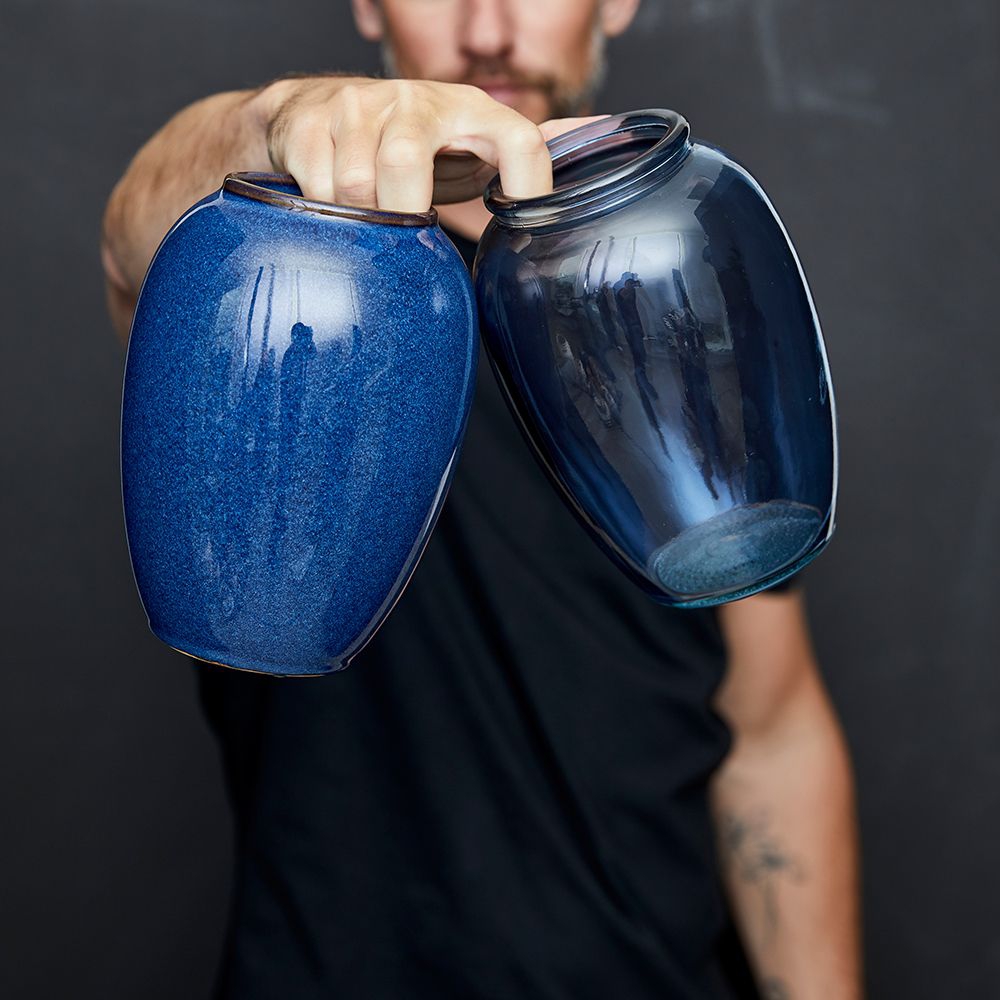 Bitz - Stoneware Vase - 20 cm - dark blue