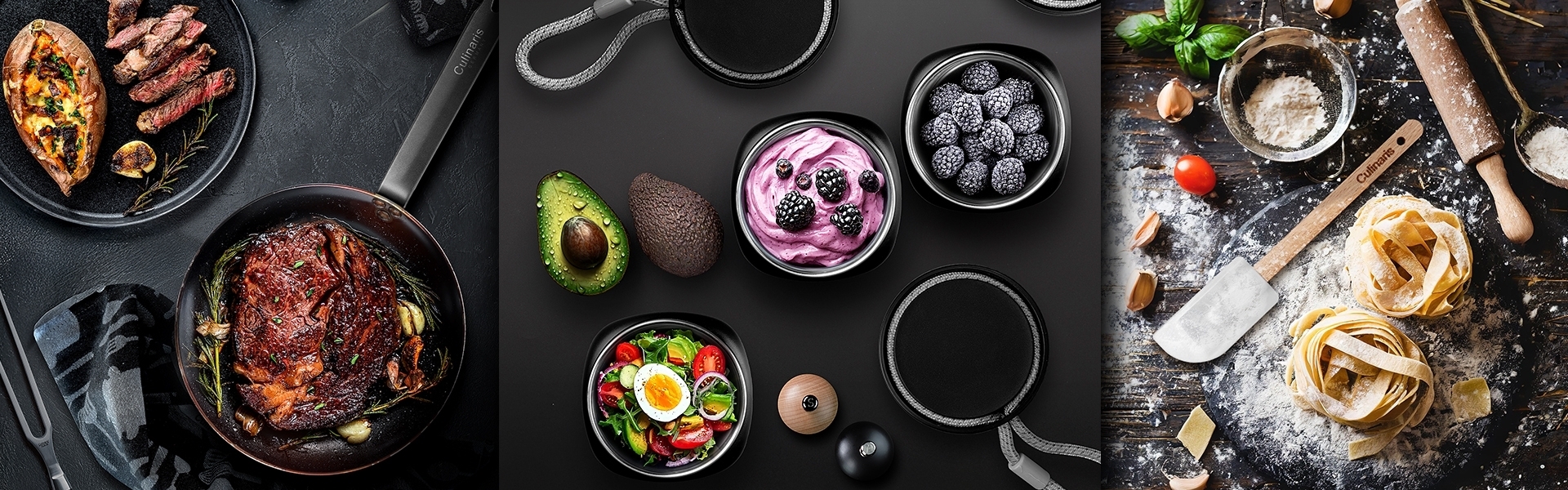 Hochwertige Culinario Pfannen mit frischen Zutaten