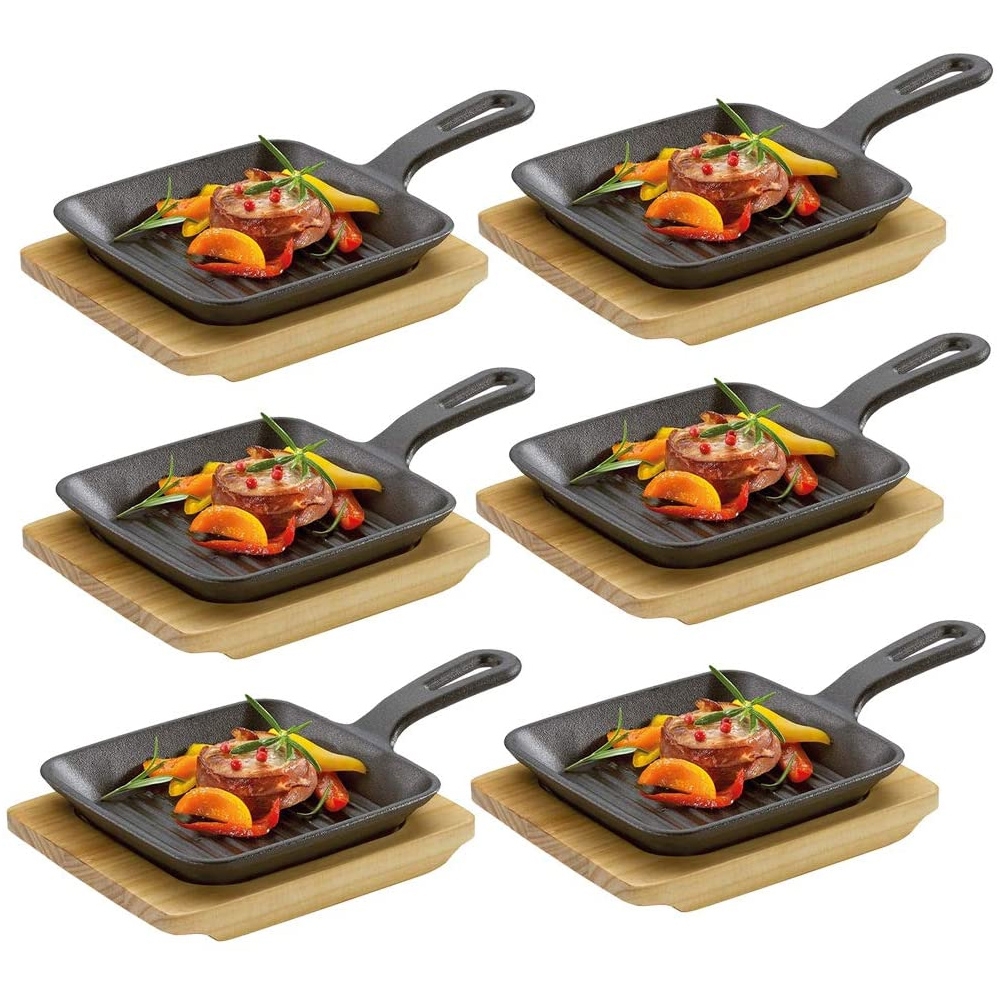 Küchenprofi - BBQ Grill-/Servierpfanne mit Holzbrett - 6er Set
