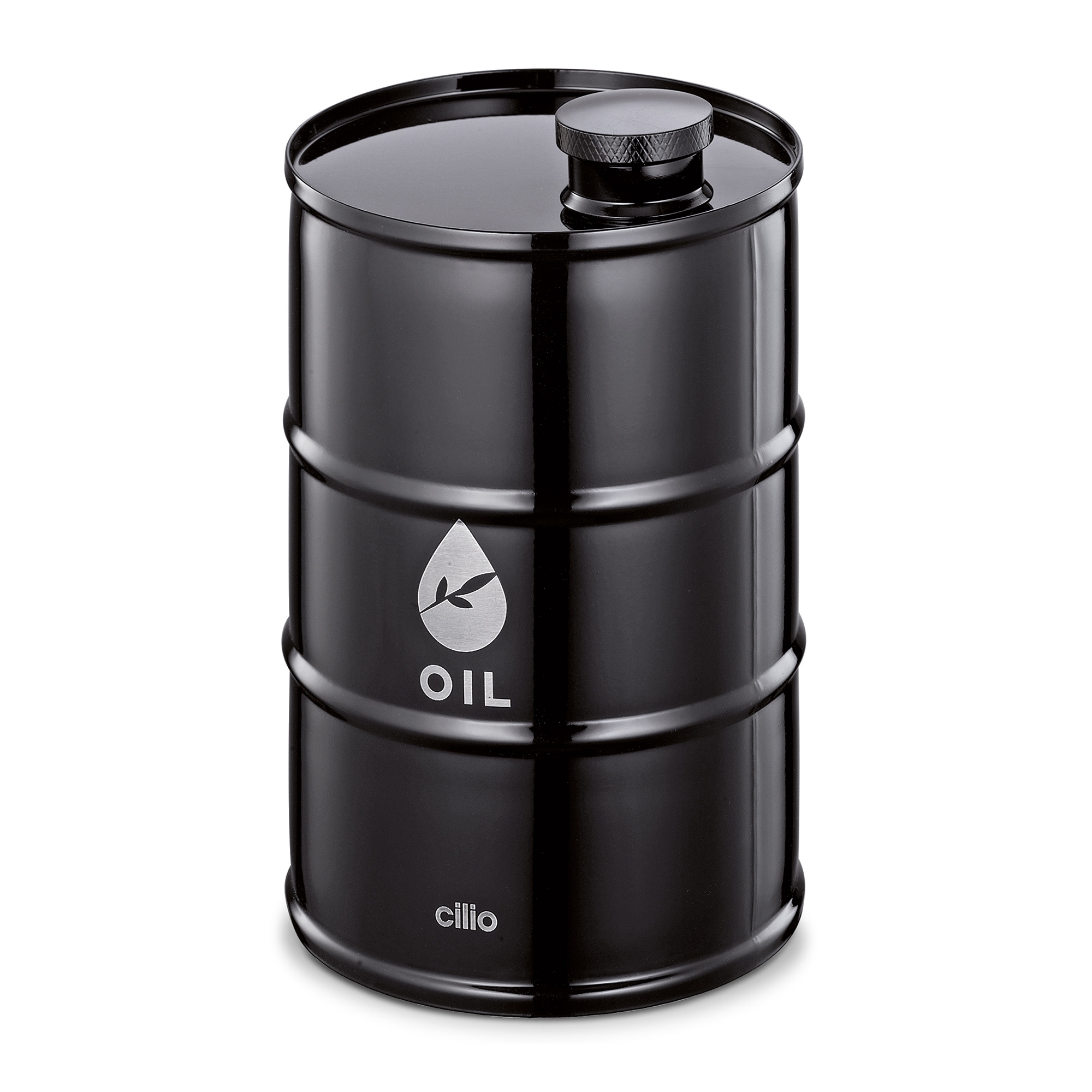 Schwarzes cilio Ölfass BARILE für Olivenöl aus Edelstahl