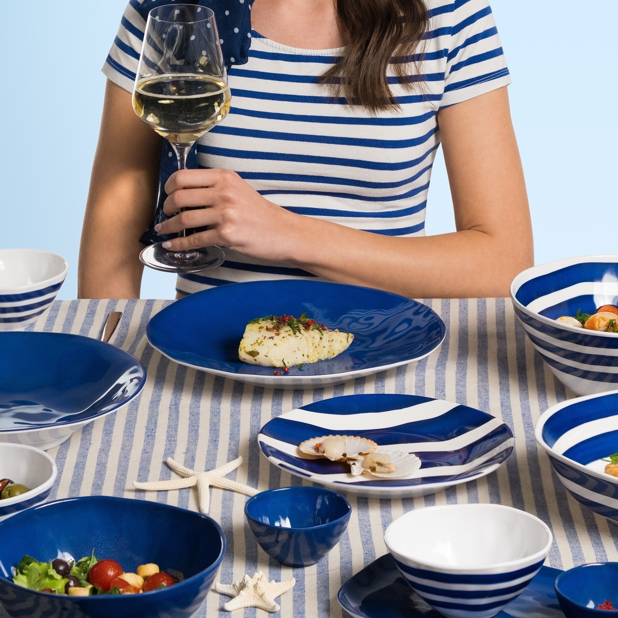 Guzzini -Schüssel 30 cm, blau/weiß "Riviera"