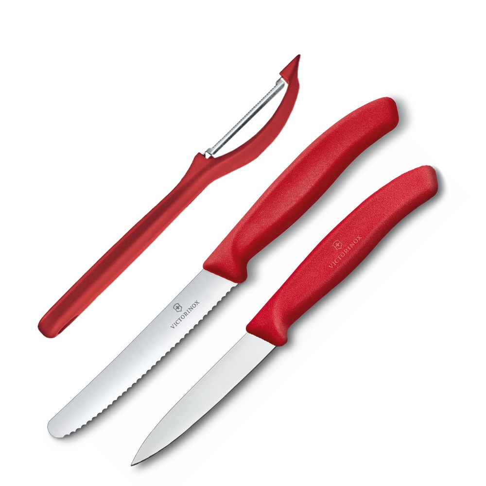 Victorinox - Swiss Classic Paring knife set with peeler, 3 pieces, red