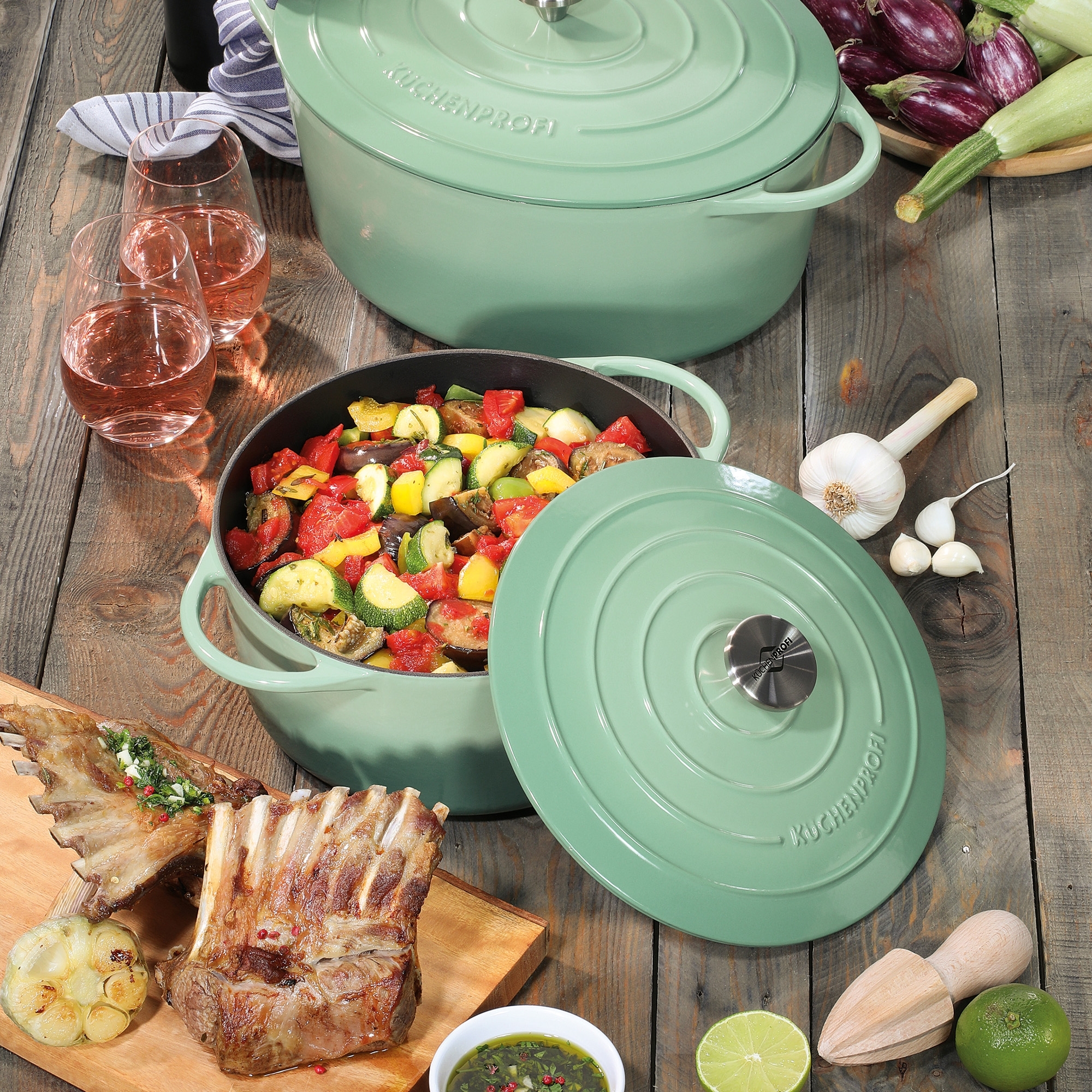 Round cast iron roasting pot PROVENCE jade 24cm