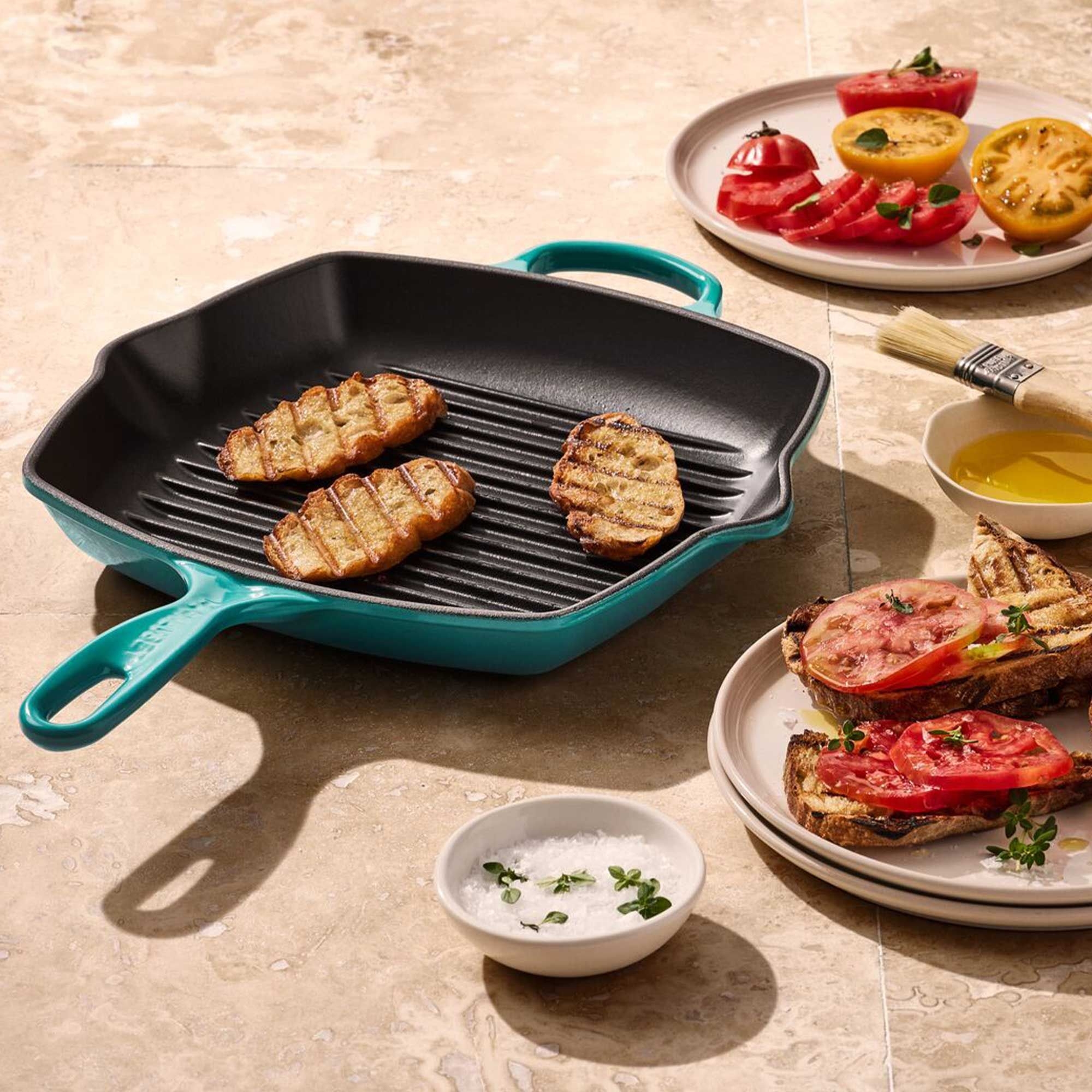 Le Creuset - Signature Grillpfanne quadratisch 26 cm - Bleu Riviera