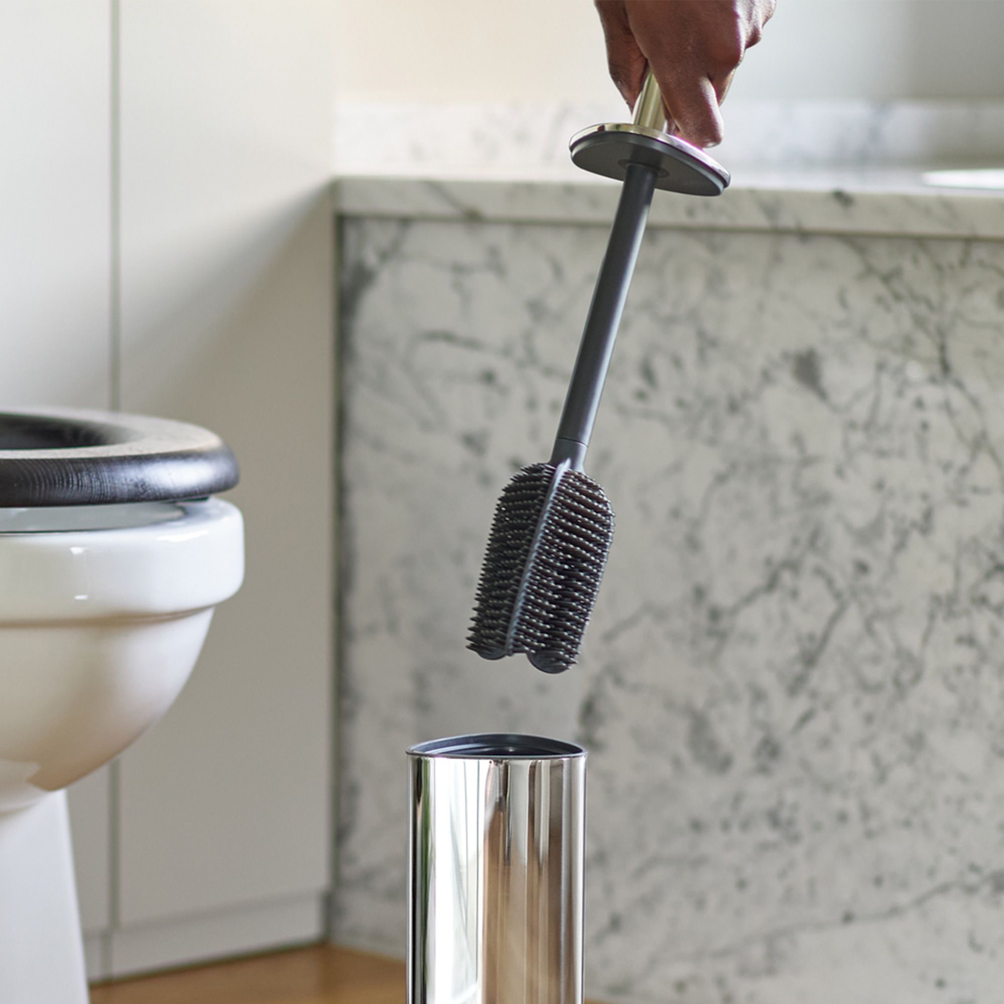 Flex Toilet Brush with Holder- White/Gray Joseph Joseph