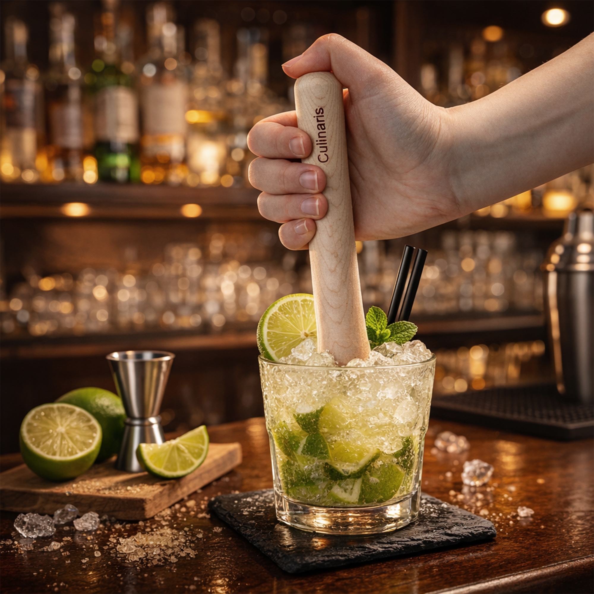 Culinaris Caipirinha-Stößel aus Buchenholz im Einsatz