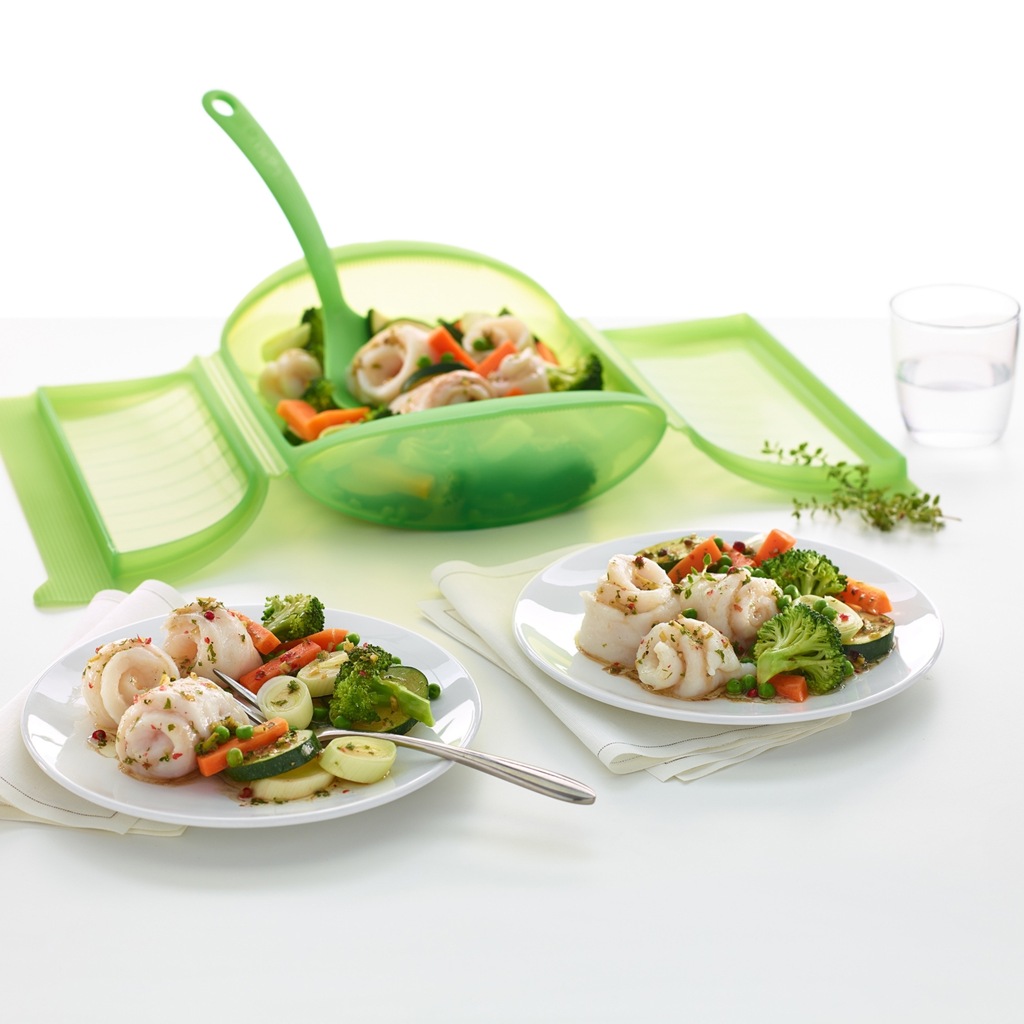 Lékué - Mikrowellen-Dampfgarer mit Ablage, 3-4 Portionen grün