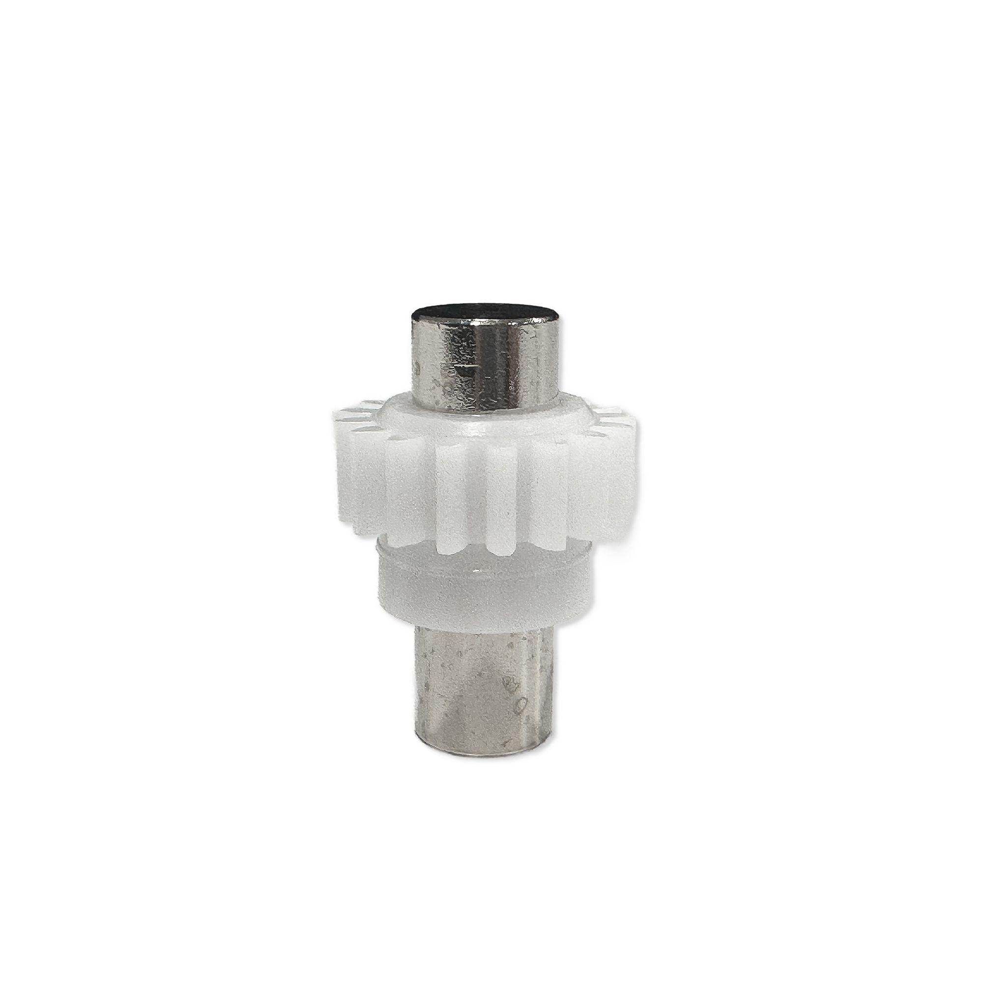 White plastic gear shaft with metal core